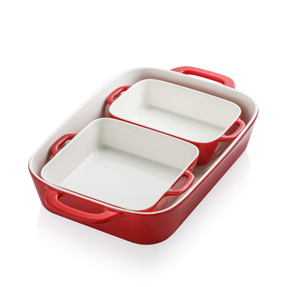 Sweejar 10-Piece Ceramic Bakeware Set - Rectangular Baking Dish for Cooking, Baking, Roasting - Oven Safe Porcelain Casserole Dishes for Cakes, Lasagna, Casseroles - Perfect for Kitchens, Dinner Parties & Daily Use (Red)