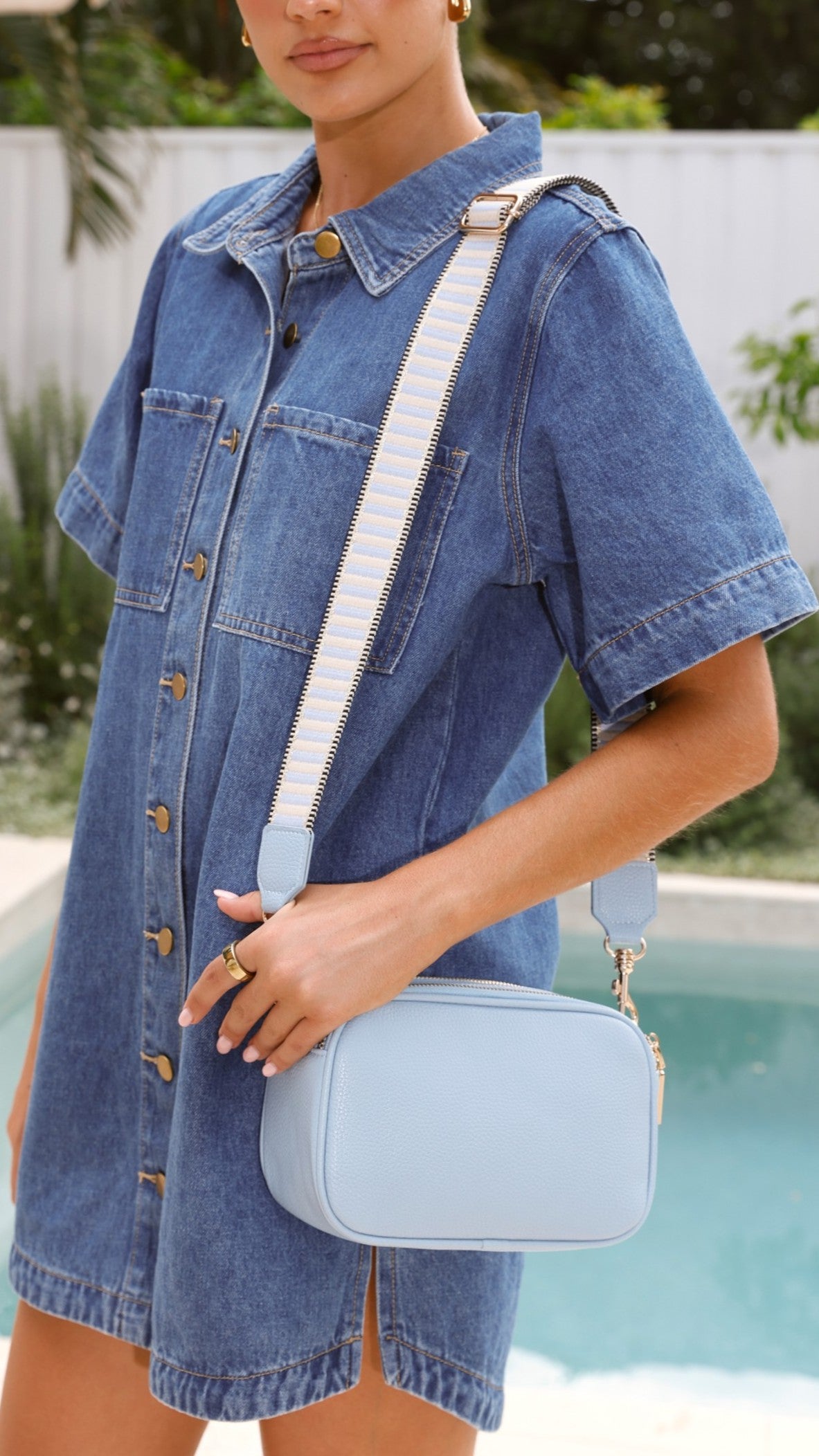 Bella Striped Webbing Camera Bag - Waterproof DSLR/SLR Shoulder Bag for Travel & Photography - Blue