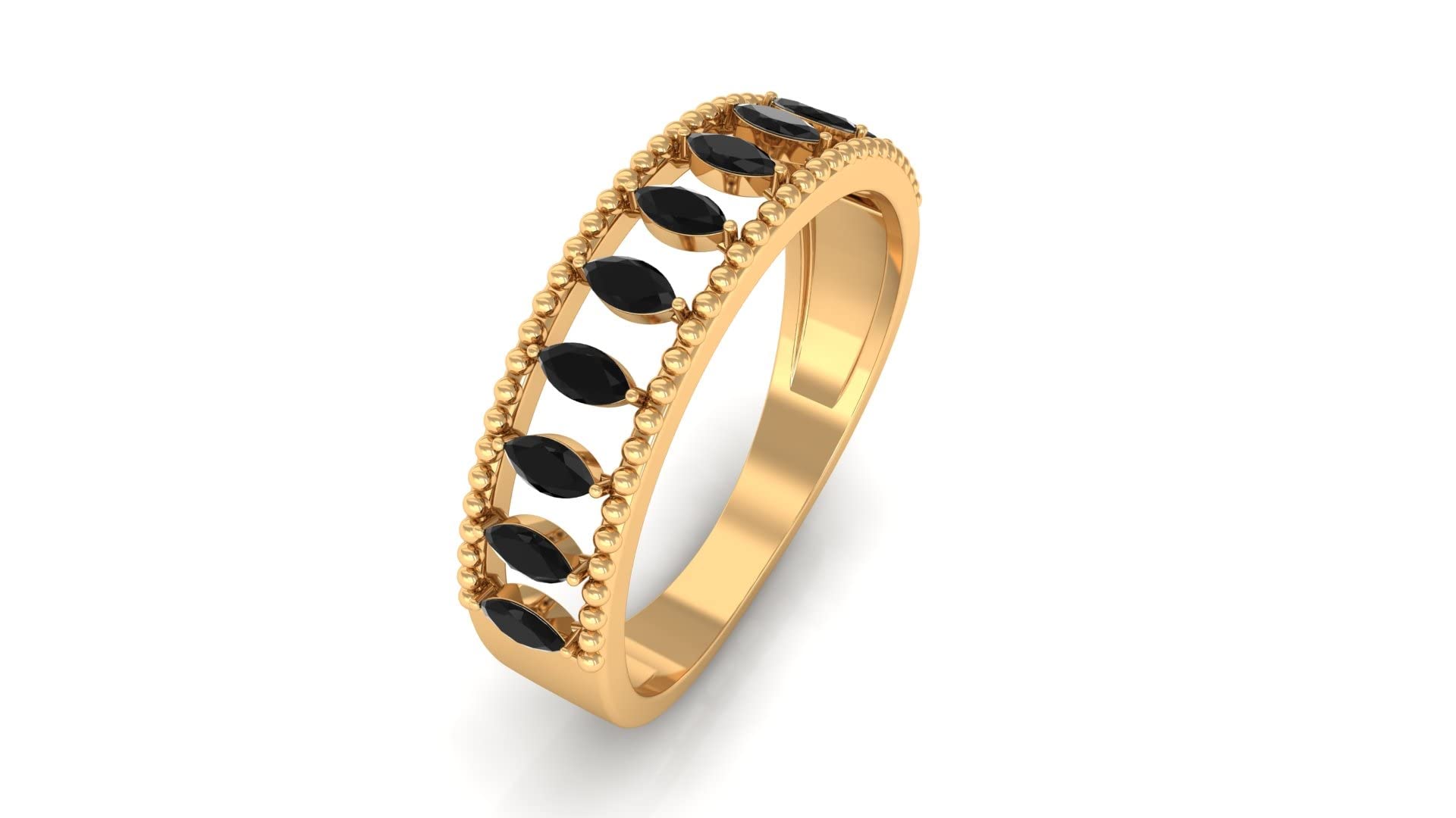 1/4 CT Black Spinel Half Eternity Ring - 14K Gold Beaded Band for Women, Elegant Black Spinel Semi Eternity Wedding Band, Anniversary Gift for Her - Perfect for Engagement, Valentine's Day & Special Occasions