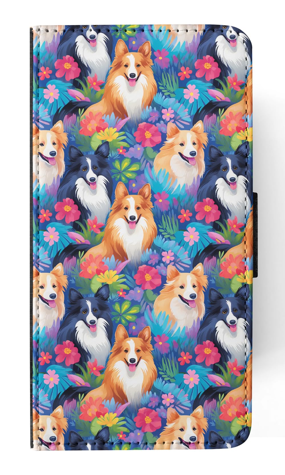 Shetland Sheepdog Puppy Dog Pattern Faux Leather Flip Wallet Phone Case for Apple iPhone 15 Pro Max - Stylish & Protective Cover for Everyday Use, Work, and Travel