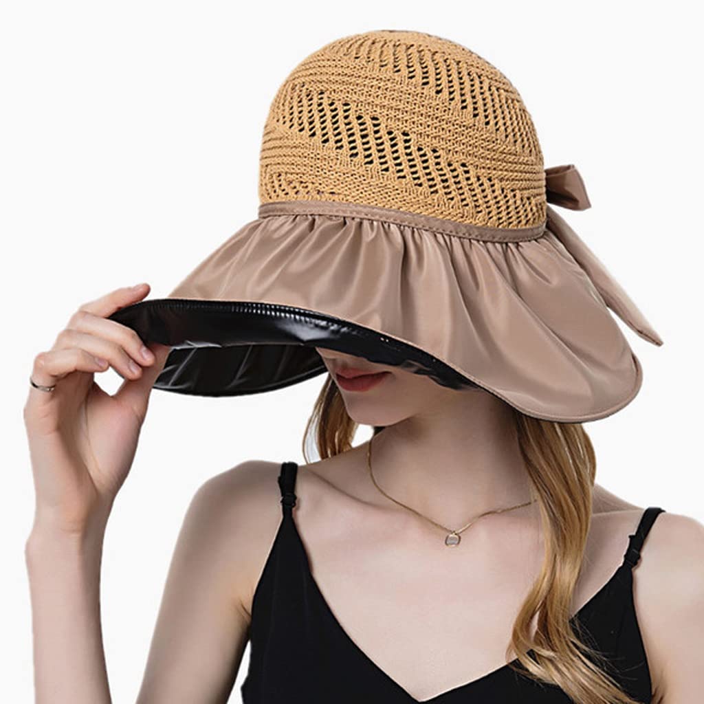 Women's Summer Sun Hat - Foldable Straw Hat with Black Trim for UV Protection - Perfect for Beach, Tennis, Outdoor & Travel (One Size, Color D)