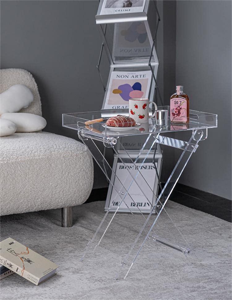 Gdrasuya10 Clear Acrylic Folding Tray Table - 19 Inch Modern Square Coffee Table & Portable Serving Table for Small Spaces - Perfect for Living Room, Bedroom, Balcony & Outdoor Use