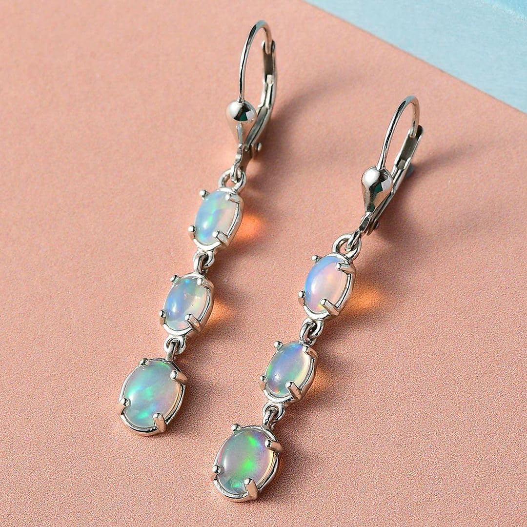 925 Sterling Silver Opal Drop Dangle Earrings for Women | Genuine Gemstone Jewelry | Birthday Gift for Her | Perfect for Parties, Weddings & Special Occasions
