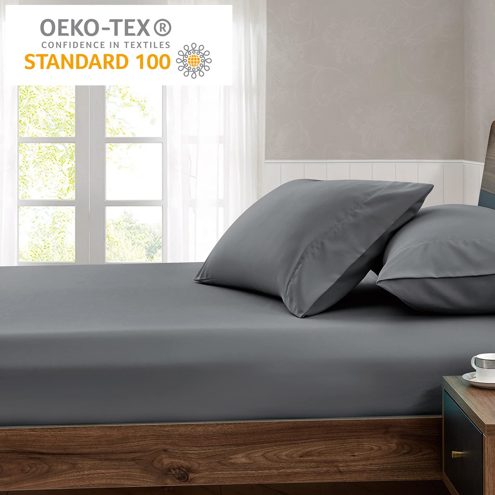 Premium King Size Fitted Sheet - Hotel Quality Deep Pocket Cooling Bed Sheet - Ultra Soft Brushed Microfiber - Breathable & Wrinkle Resistant - Perfect for King Beds (Dark Grey) - Ideal for Home, Hotel & Guest Room Comfort