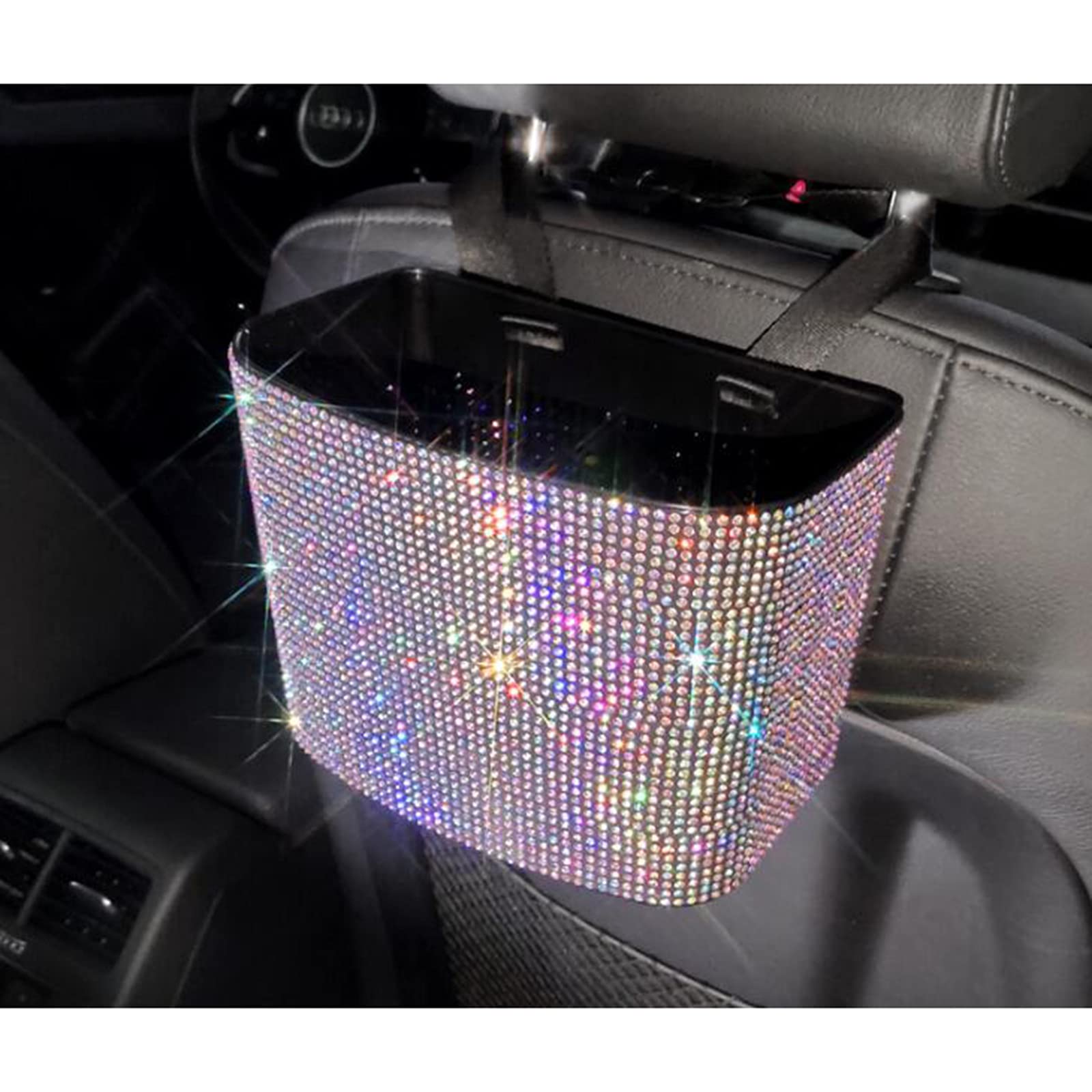 BlingSHD Hanging Car Trash Can with Rhinestones - Colorful Auto Garbage Bin for Sedan, SUV & Truck | Perfect for Road Trips, Commuting & Family Travel Accessories