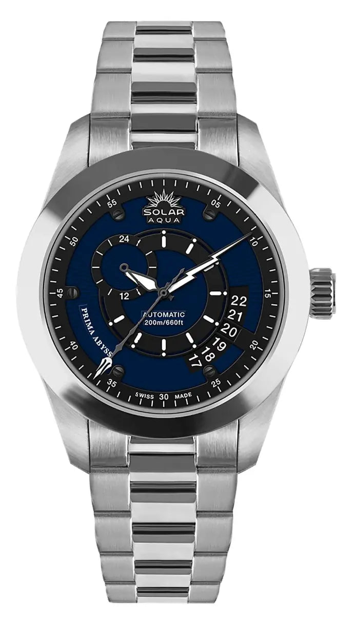 SOLAR AQUA Prima Abyss Steel Navy Blue 42mm Men's Watch with Black Navy Blue Dial - SA0010.0026 - Perfect for Diving, Swimming & Everyday Wear