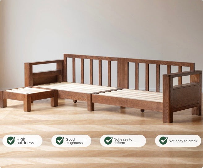 Solid Oak Wood Walnut Fabric Sofa - Modern Living Room Furniture for Home & Office Comfort