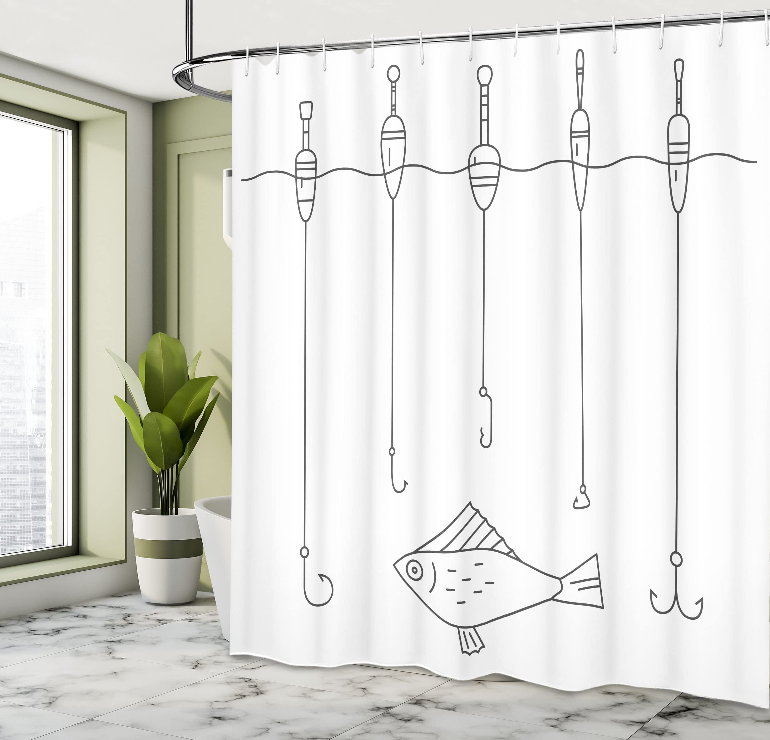 Ambesonne Nautical Fishing Theme Shower Curtain - Waterproof Bathroom Decor with Hooks, 69