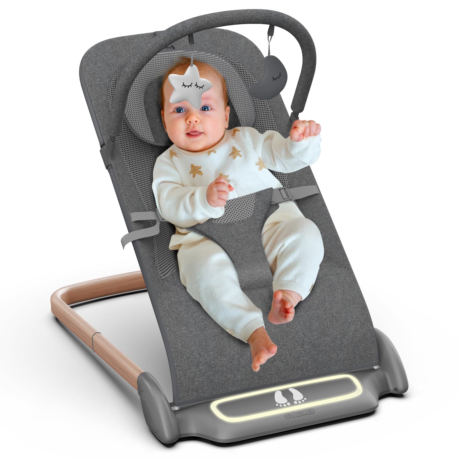 SYCYH Baby Bouncer Seat with Vibration & Music - Portable Infant Bouncer for Newborns 0-12 Months - Includes Removable Toy Bar - Perfect for Soothing, Playtime & Parenting Hands-Free Moments