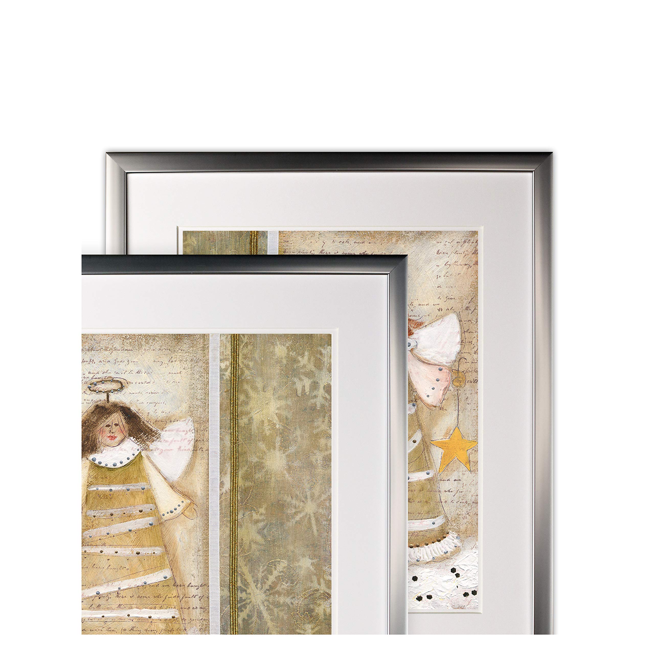 Wexford Home Christmas Angel 2-Piece Set - Silver Frame Wall Art Prints for Holiday Decor & Gift Giving