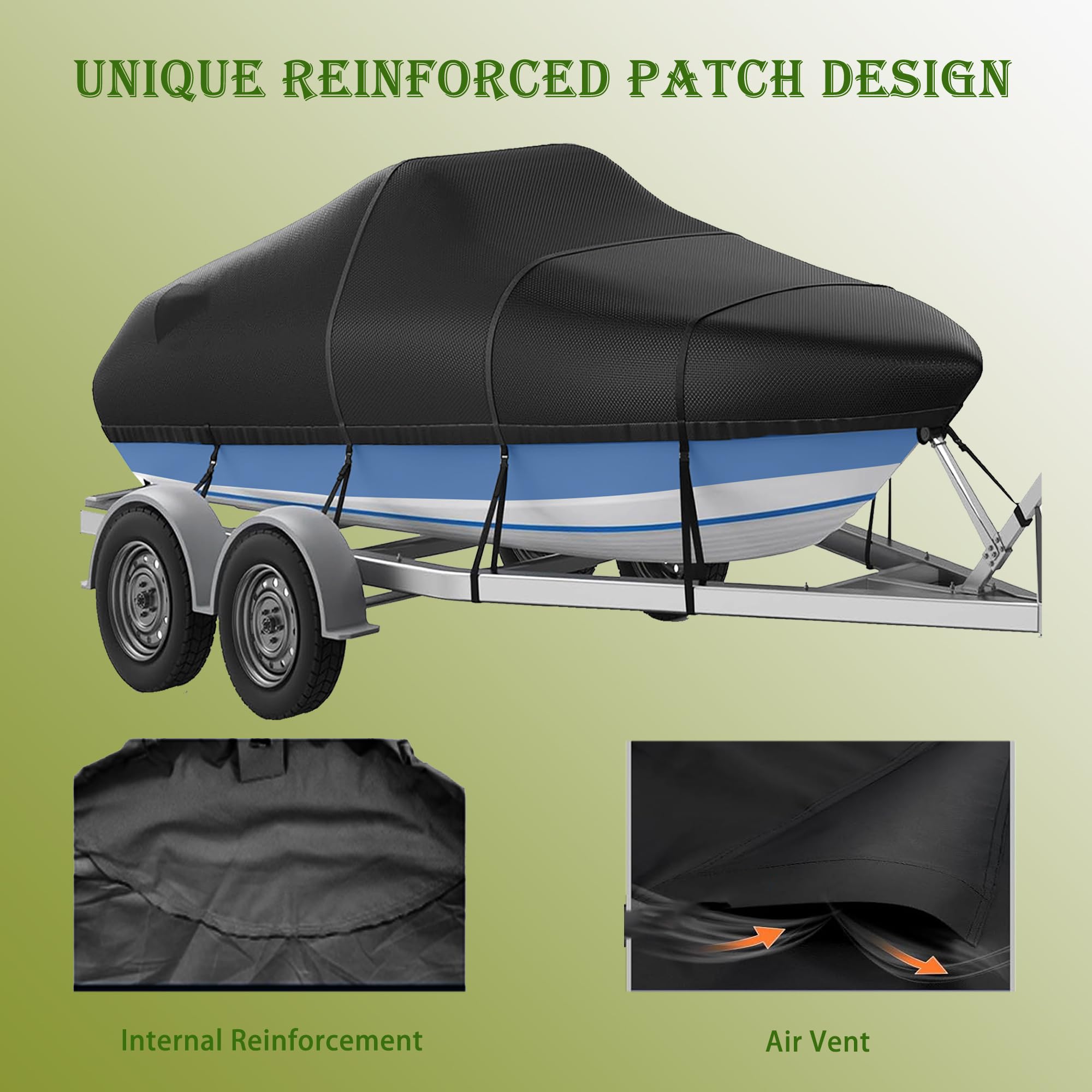 Heavy Duty 900D Waterproof Boat Cover 12-14 ft - UV Resistant for V-Hull, Tri-Hull, Runabout - Perfect for Outdoor Boat Storage