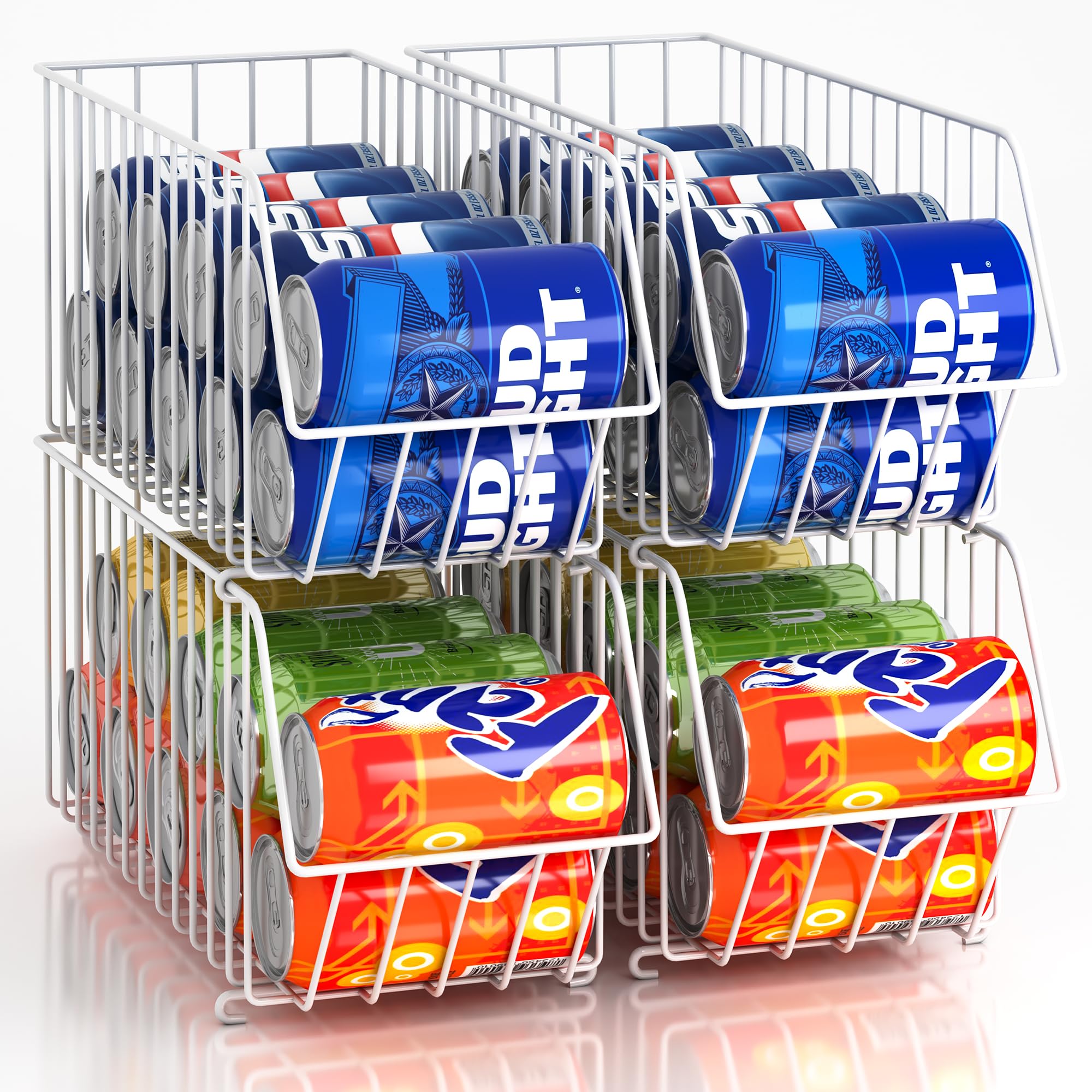 4-Tier Stackable Can Organizer for Pantry & Kitchen - Space-Saving Canned Food Storage Rack for Soup, Soda, Vegetables (15.35