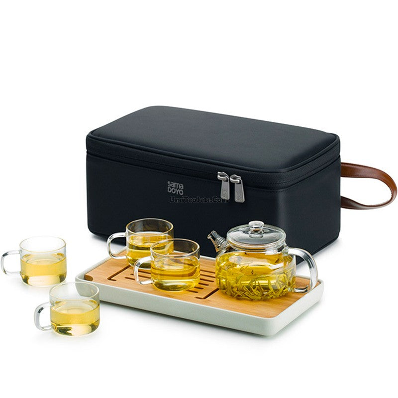 Premium Glass Travel Tea Set with Bamboo Tray - Portable Tea Infuser for Camping, Office & Gifts - BPA-Free Loose Leaf Tea Accessories