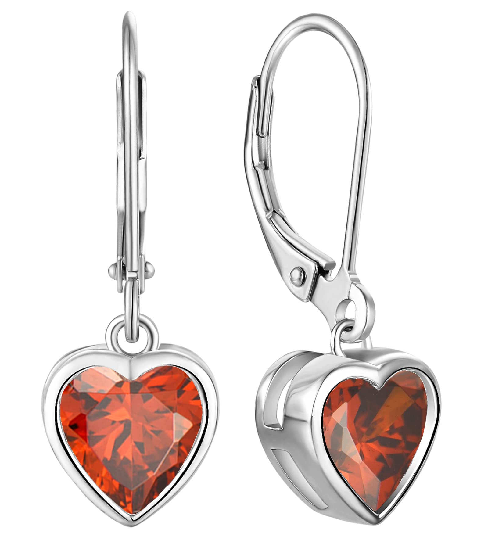 YL 925 Sterling Silver Heart Cut Birthstone Solitaire Dangle Drop Earrings for Women | Leverback Closure | Perfect for Valentine's Day, Anniversary Gifts & Special Occasions