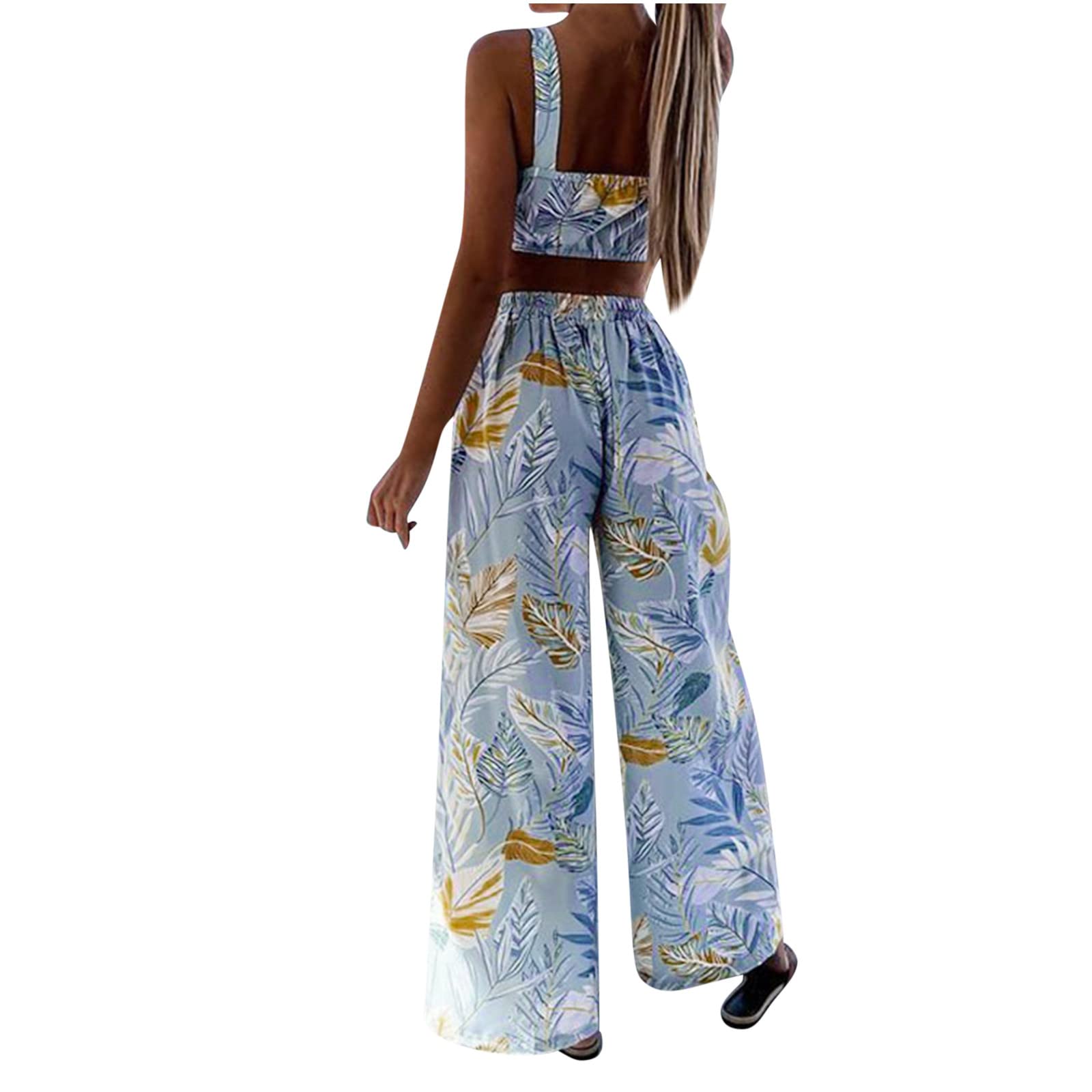 Women's Casual Two-Piece Pants Suit Set - Elegant Bow Camisole & Slit Trousers, Printed Matching Outfits for Summer | Office Wear, Date Night, Vacation Outfits