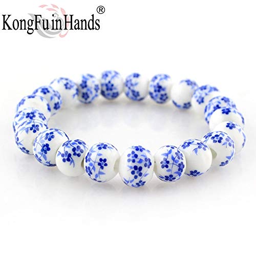 Ochoos Blue and White Porcelain Beads Bracelet - Elegant OL Style Ceramic Jewelry | Handmade in China | Unique Gift Idea for Women | Perfect for Office Wear, Parties & Special Occasions