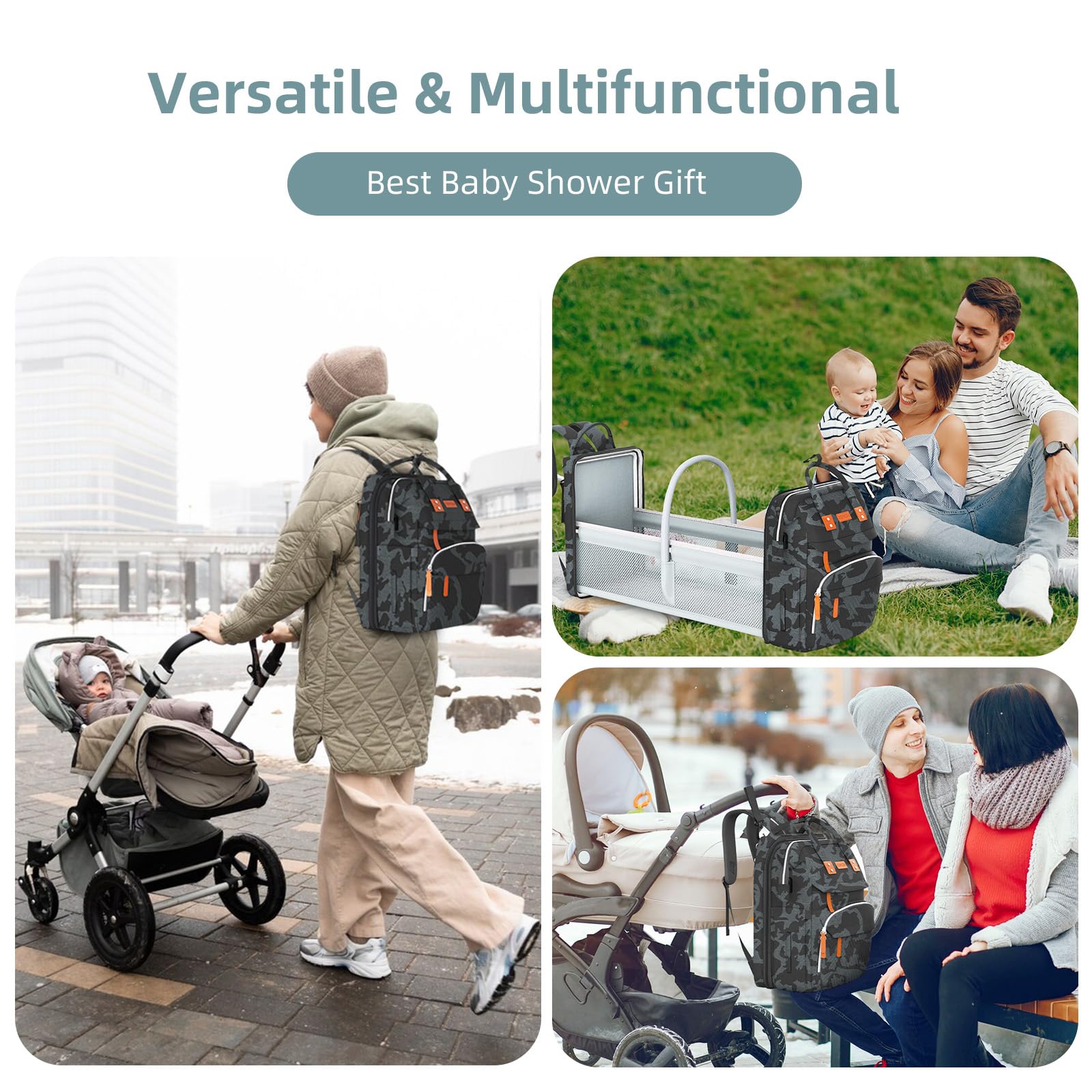 Baby Diaper Backpack with Changing Station - Large Multifunctional Camo Bag for Travel & Outings