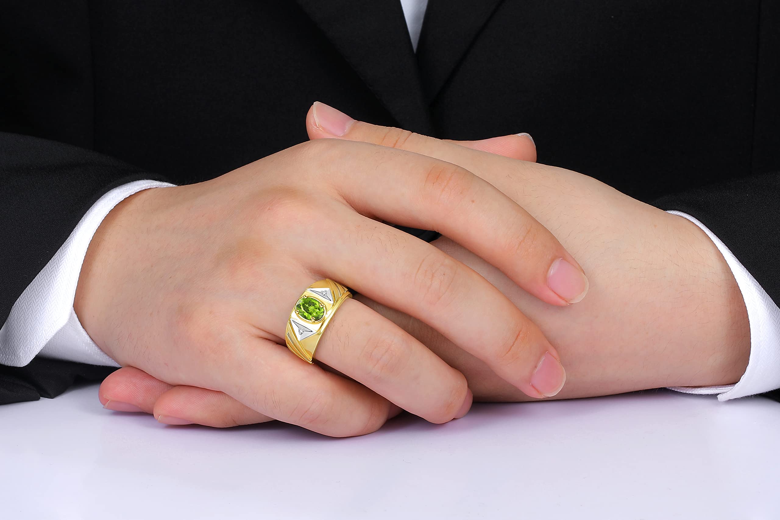 Men's Gold Plated Silver Ring with Oval Gemstone & Diamonds - Perfect for Birthdays & Gifts