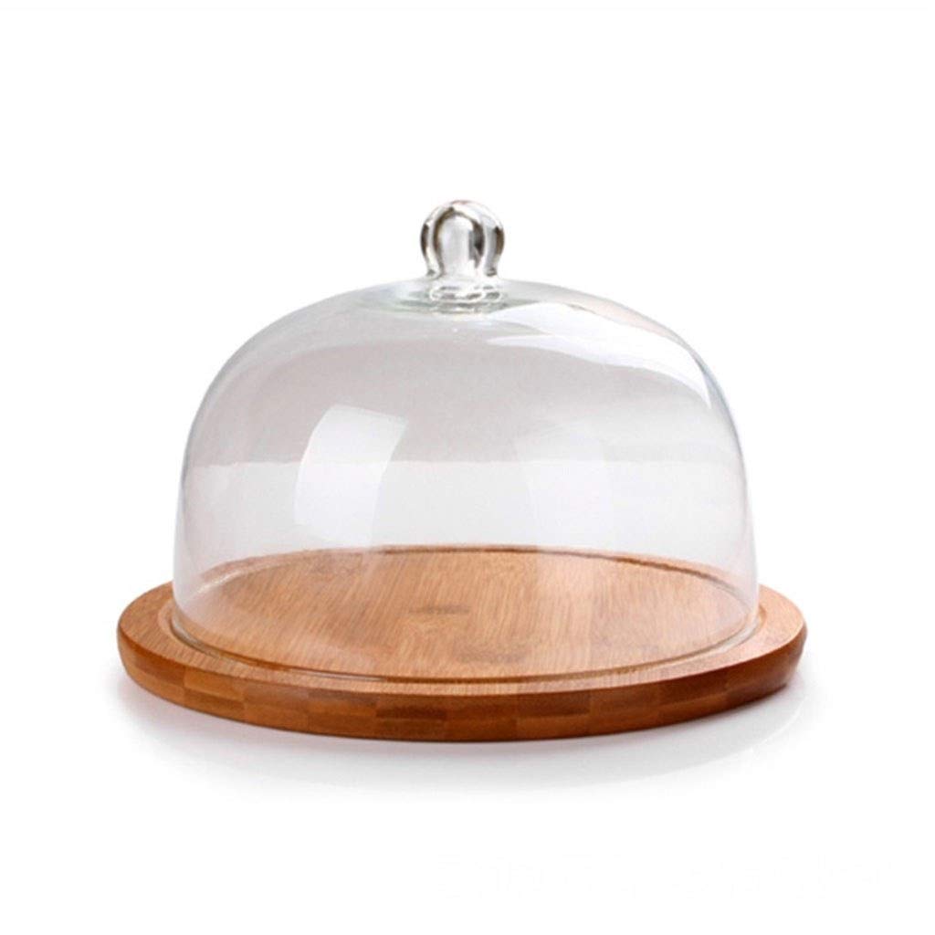 Wooden Snack Tray with Glass Dome Lid - 30x30x20cm Pastry Plate for Desserts, Fruits, Salads & Chips - Perfect for Parties, Tea Time & Home Decor