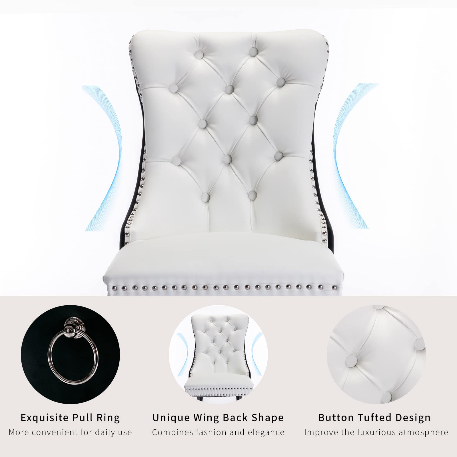 Luxury Velvet & PU Leather Dining Chairs Set of 4 - Tufted Upholstered Kitchen & Dining Room Chairs with Solid Wood Frame (White & Black) - Perfect for Modern Home, Restaurant, and Office Use