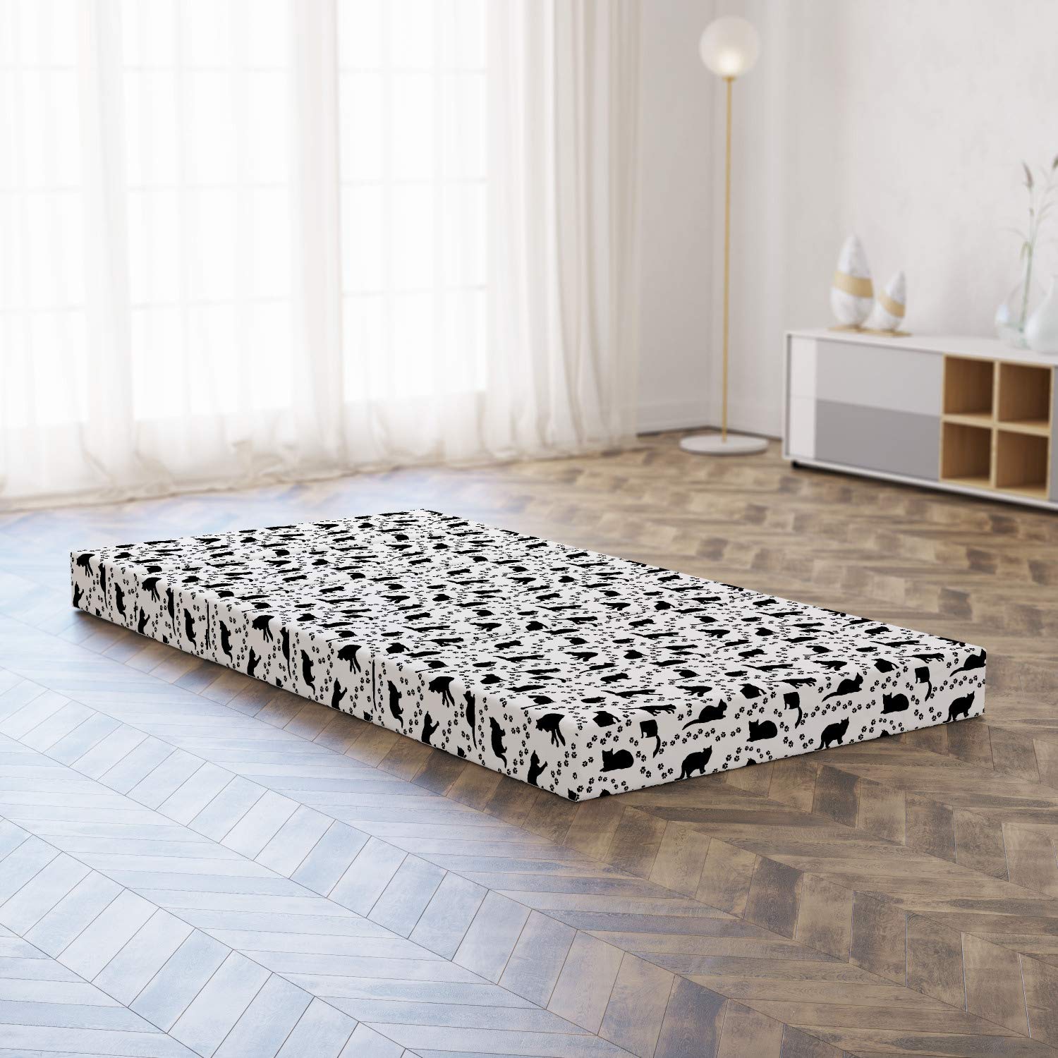 Ambesonne Cat Foldable Mattress with Kittens Footprints Paws Design - 74.8