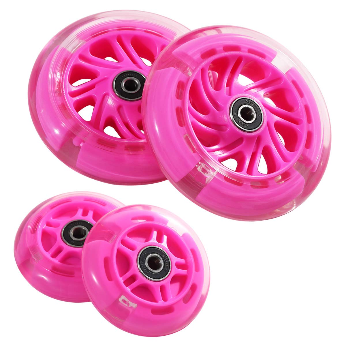 120mm Front & 80mm Rear LED Light-Up Replacement Wheels for Kids Scooter - Complete 3-Wheel Set with Flashing Lights - Perfect for Night Riding, Outdoor Play & Push Kick Scooters (Set of 4)
