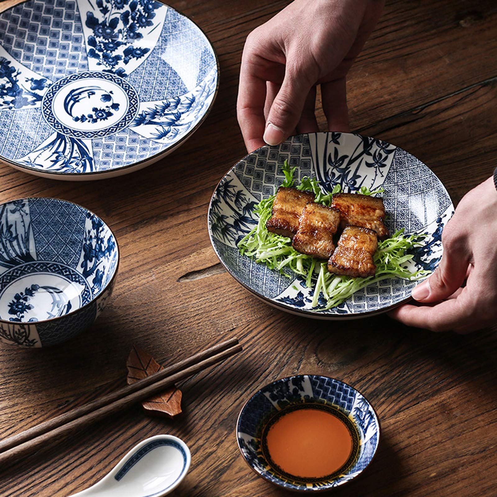 Blue and White Porcelain Dinner Plates 7 Inch - 4 Pack Floral Decorative Appetizer Salad Dessert Plates with Different Patterns - Perfect for Chinese Cuisine, Party Serving, Home Decor & Gift Giving
