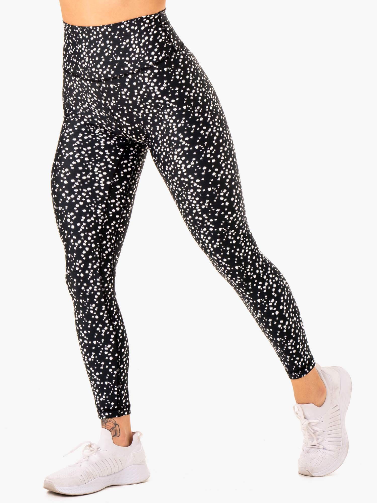 High Waisted Leggings for Women - Black Speckle Yoga Pants with Tummy Control | Comfortable Workout Leggings for Running, Gym & Lounge Wear