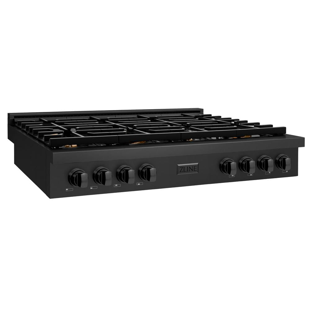 ZLINE 48-inch Black Stainless Steel Gas Rangetop with 8 Brass Burners & Porcelain Cooktop - Professional SRTB BR 48 Range for Home Kitchen, Restaurant Style Cooking, and Gourmet Meal Preparation