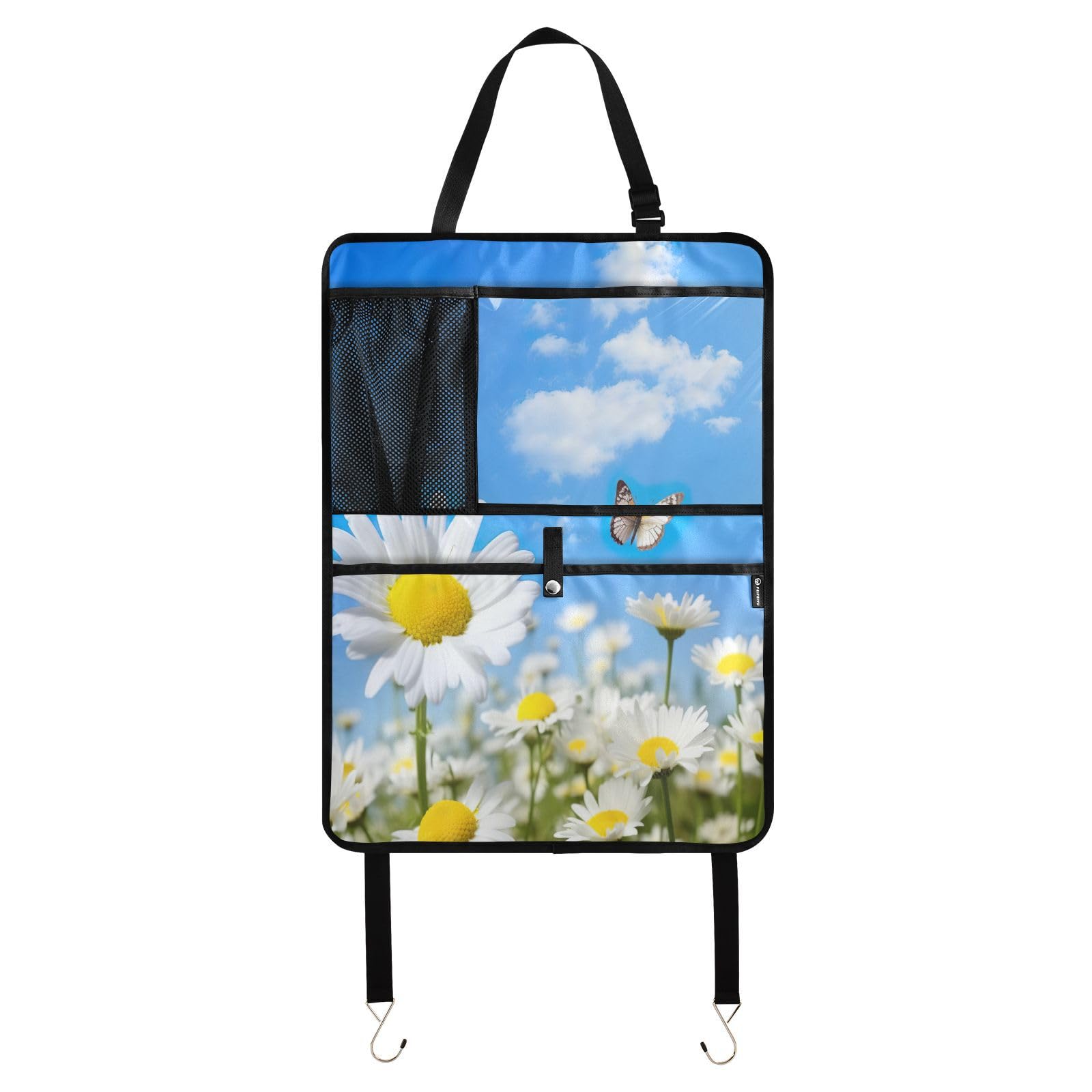 Daisy Sky Butterfly Car Seat Protector with Storage Pockets - Back Seat Organizer & Kick Mats for Vehicles - Perfect for Family Road Trips & Child Safety