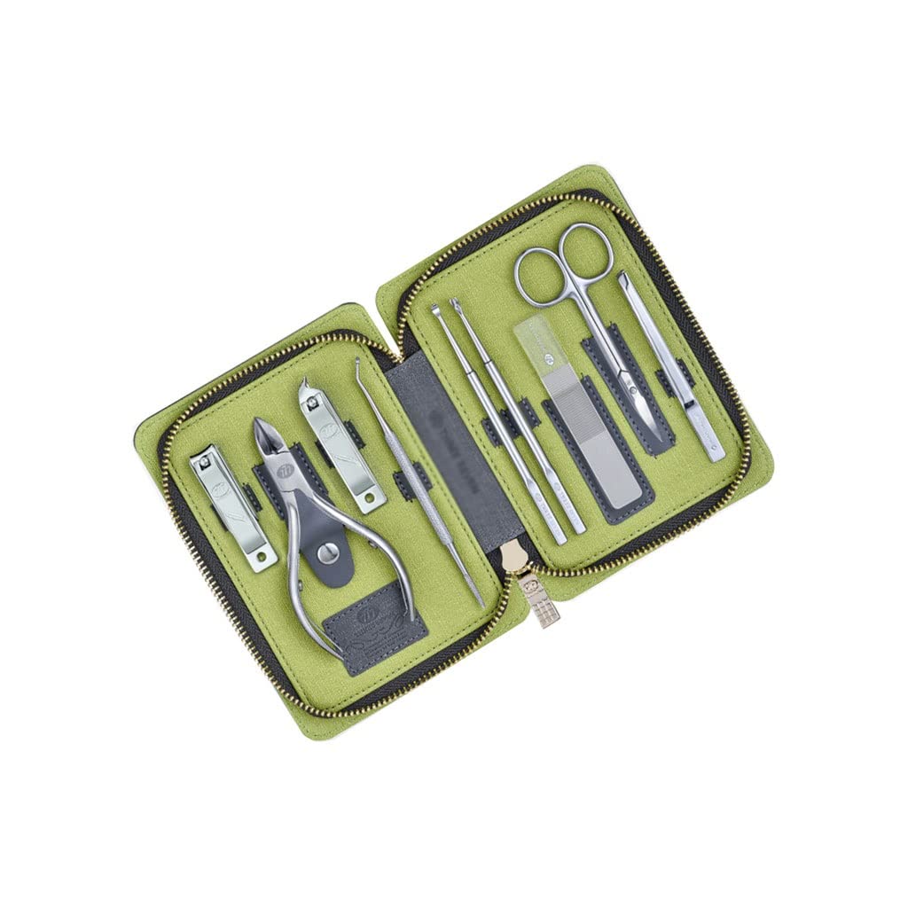 Professional Stainless Steel Nail Clipper Kit - 9 Piece Manicure & Pedicure Set with PU Leather Case for Men & Women | Perfect for Travel, Home Grooming & Salon Use (Green)