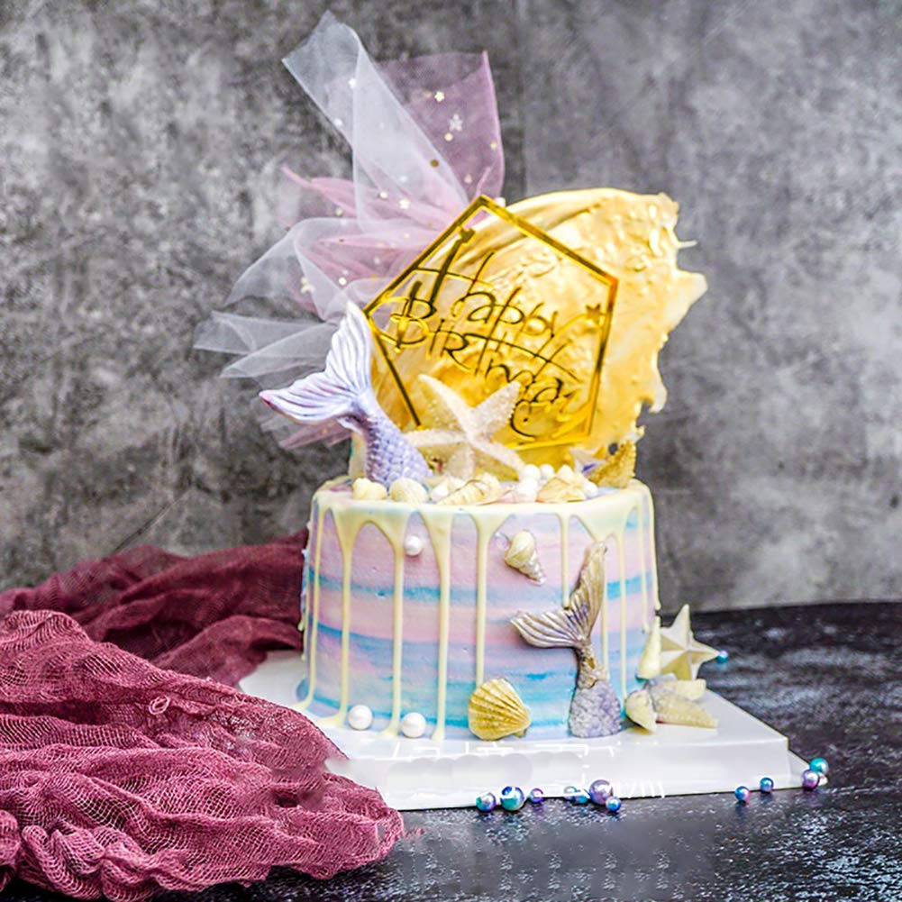 Gold Acrylic Happy Birthday Cake Topper Set - 5 Piece Wedding, Anniversary & Party Cake Decorations for Special Occasions