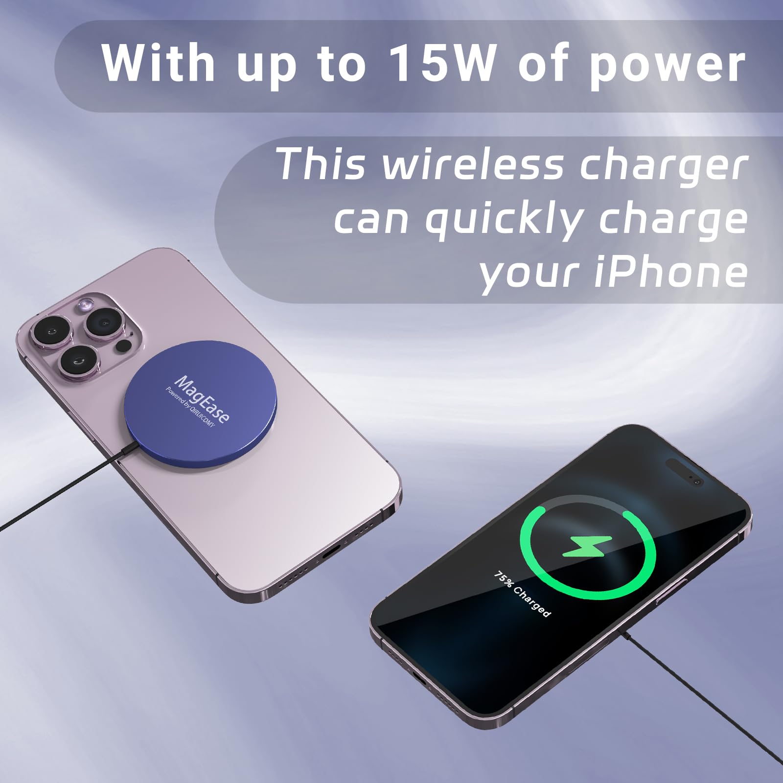 15W Fast Wireless Charger for iPhone 16/15/14/13/12 Series & AirPods | MagSafe Compatible Magnetic Charging Pad with USB-C | Perfect for Home, Office & Travel | Blue
