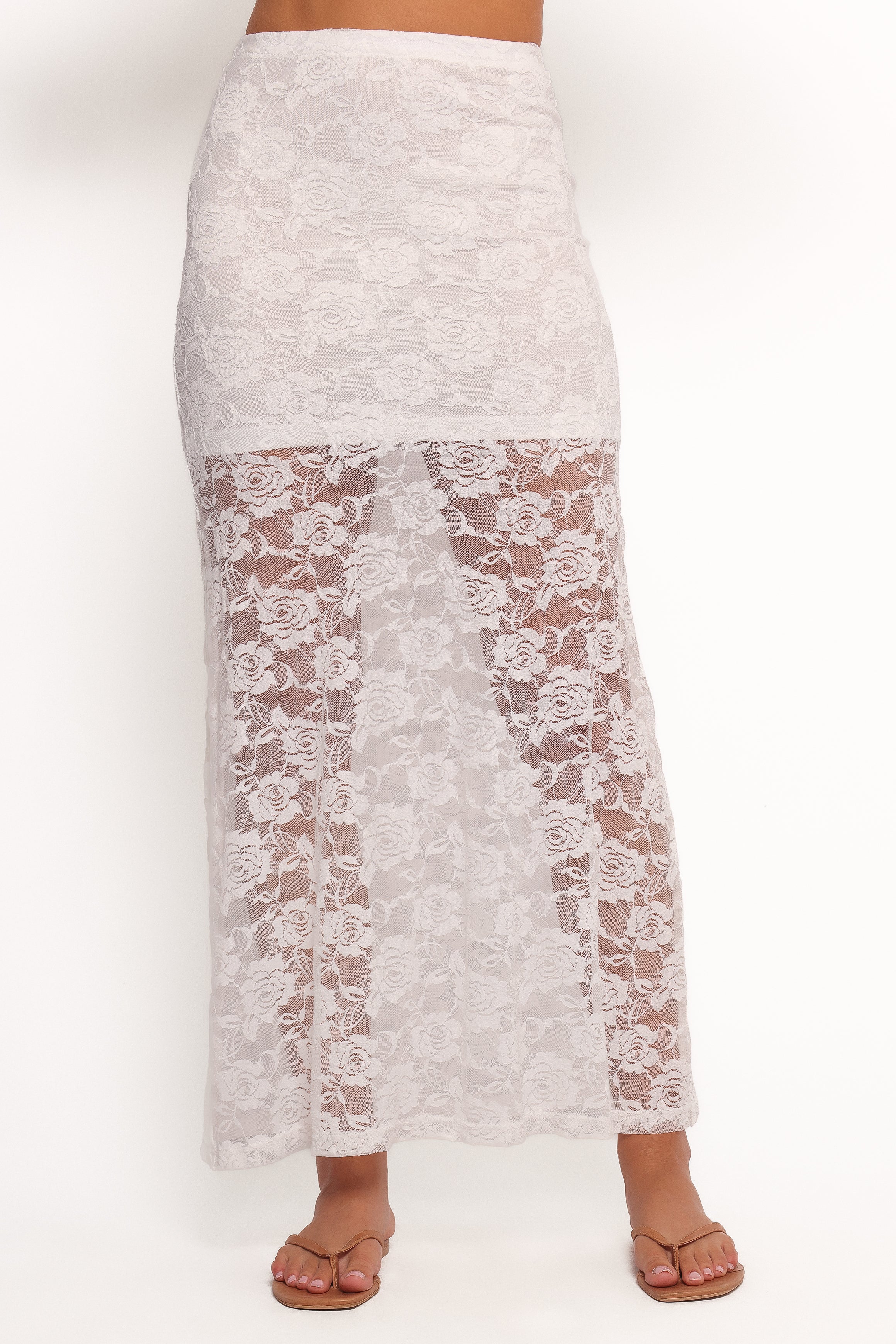 Laken Sheer Lace Maxi Skirt for Women - Elegant White Long Flowy Skirt - Perfect for Weddings, Beach Vacations & Summer Outfits