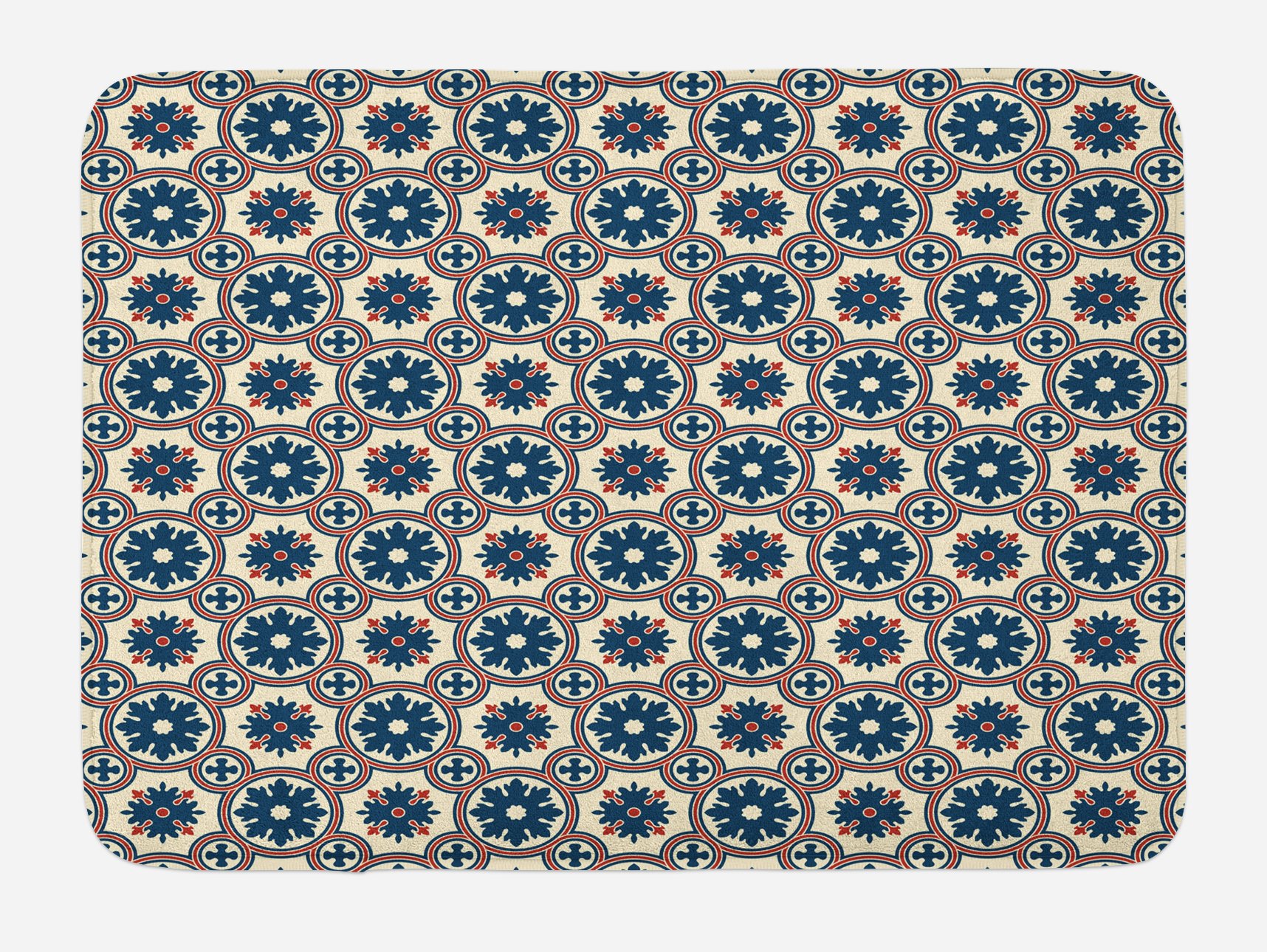 Ambesonne Floral Bath Mat - Non-Slip Plush Bathroom Rug with Vintage Ornate Silhouettes & Circle Abstract Design, 30.2