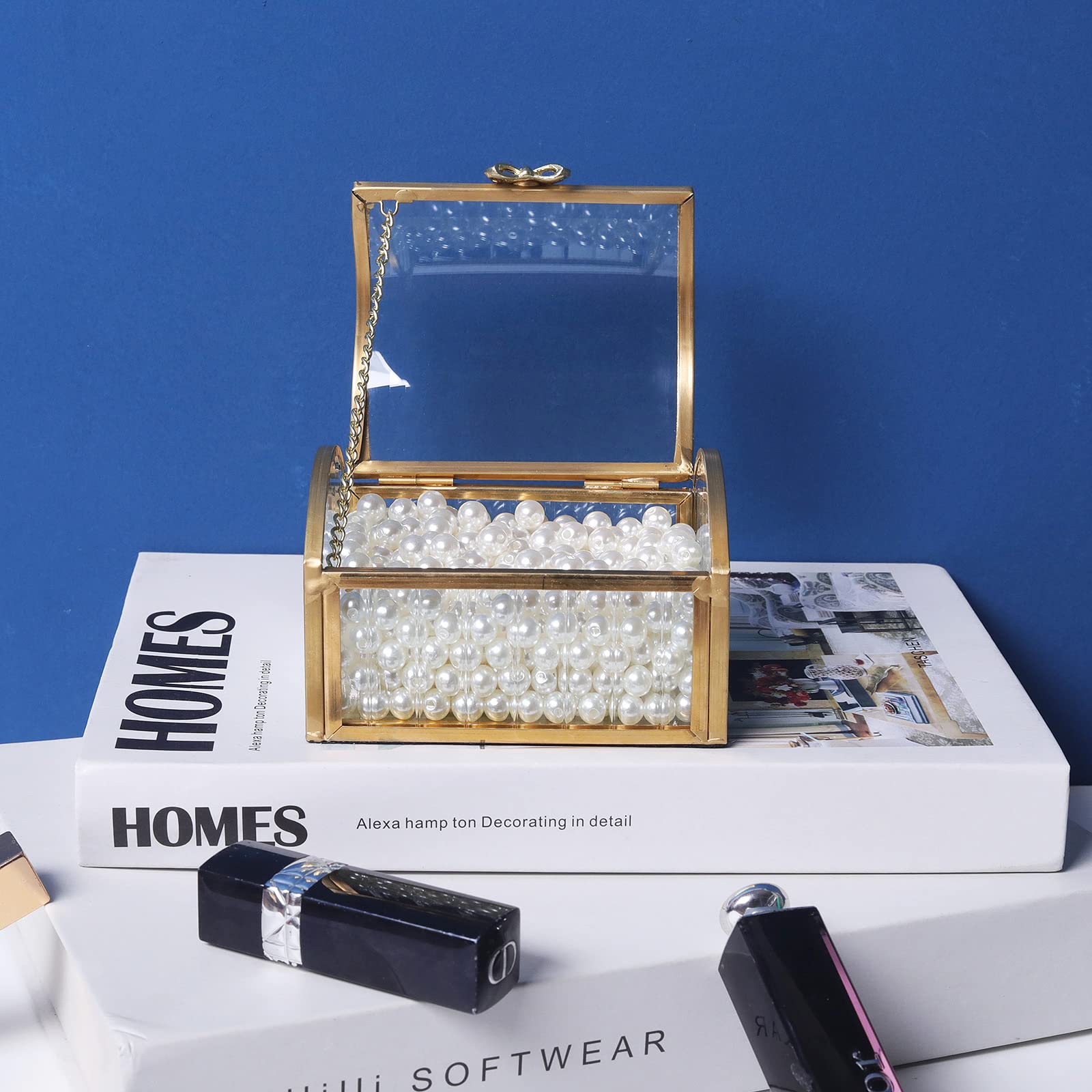 LONGSHENG Elegant Gold Jewelry Trinket Box - Glass Decorative Storage Box for Bracelets, Necklaces, Rings & Watches - Perfect for Vanity, Dresser & Gift Giving (Small Size) - Since 2001
