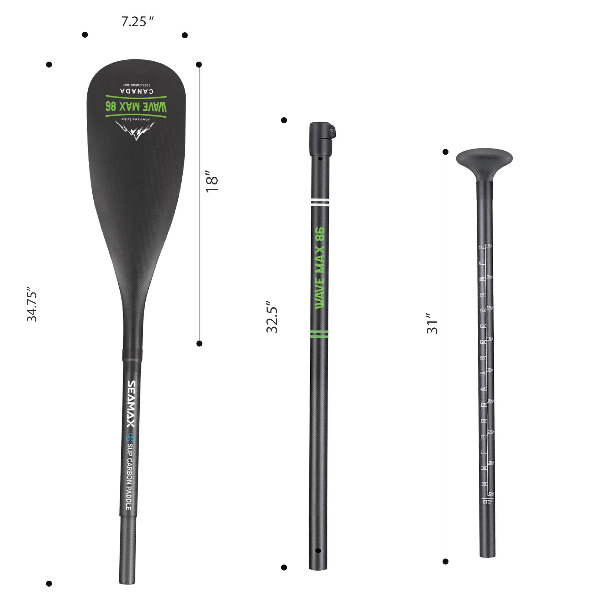Seamax Carbon Fiber Adjustable SUP Paddle 65-85 Inches - Lightweight & Durable Stand Up Paddle Board Oar for Kayaking, Surfing & Outdoor Water Sports