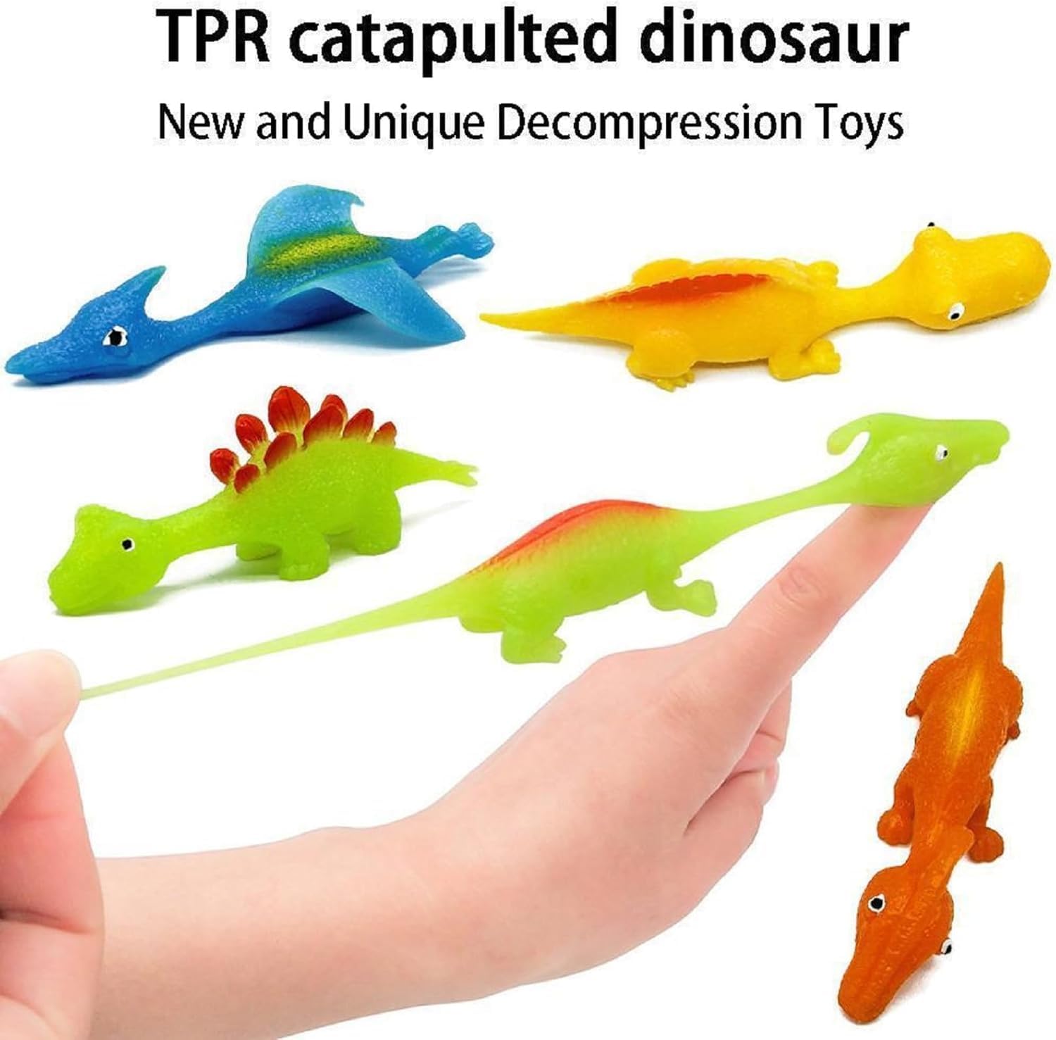 Stretchy Slingshot Dinosaur Finger Toys - 10pcs Sticky Elastic Dino Catapult for Kids, Fun Stress Relief & Party Favors - Perfect for Office Desk Toys, Classroom Rewards, and Birthday Party Games