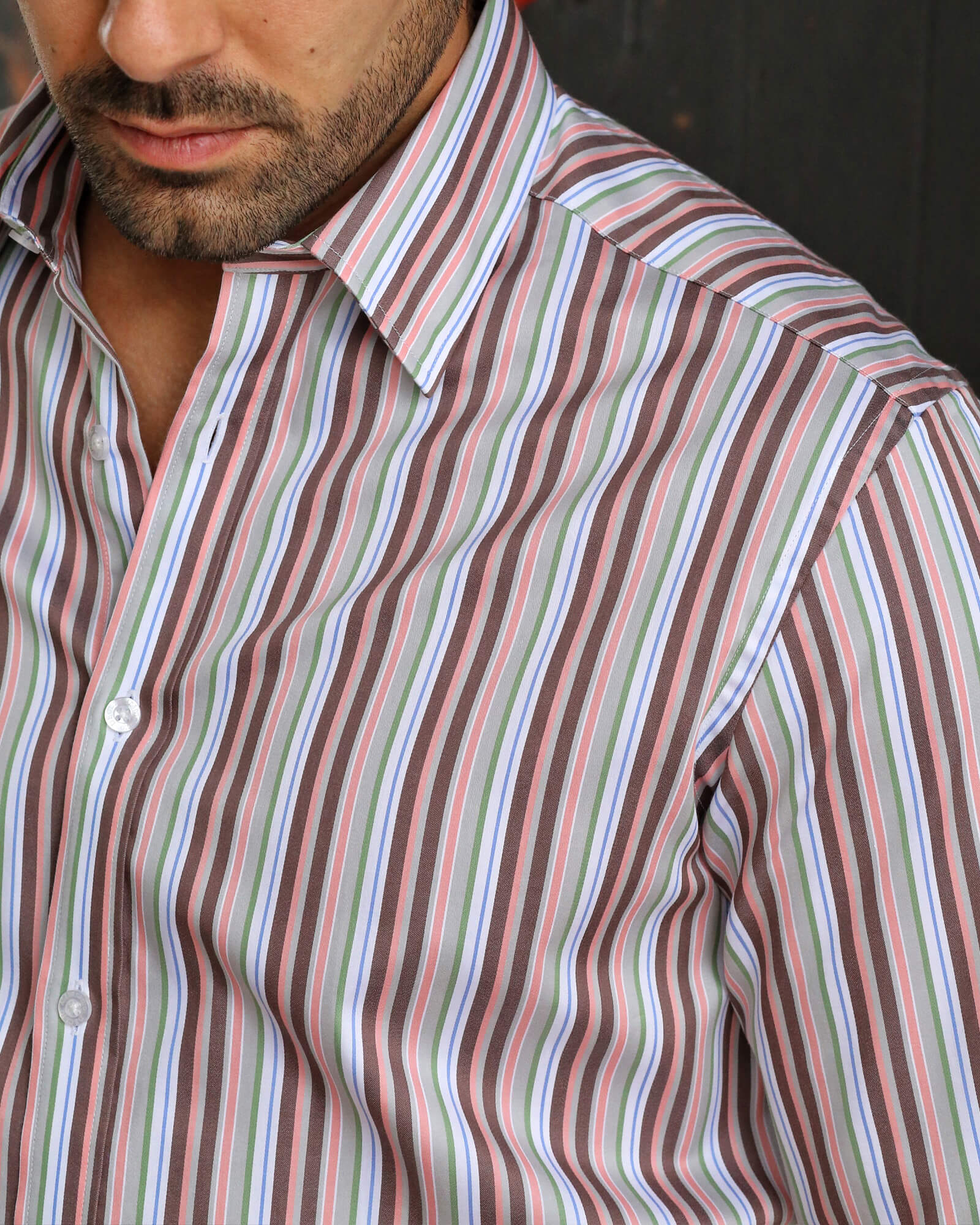 DÉCLIC Caramella Stripe Shirt for Women - Brown & White Casual Button Down Shirt - Perfect for Office, Date Night & Spring Outfits