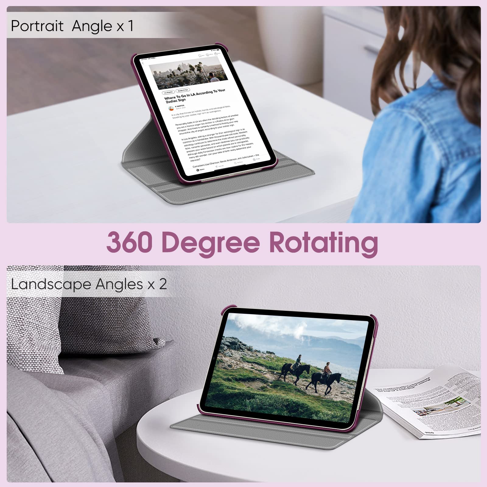 Fintie Slim 360 Rotating Protective Case for iPad Mini 7 (2024, A17 Pro) & iPad Mini 6 (8.3 Inch) - Auto Wake/Sleep, Swivel Stand Cover in Purple - Perfect for Work, Travel & Entertainment