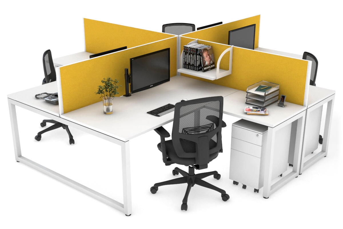 Quadro Loop Legs 4-Person Corner Workstation Desk - 1600L x 1800W with Cable Management Scallop | Office Furniture for Collaborative Workspaces & Team Meetings