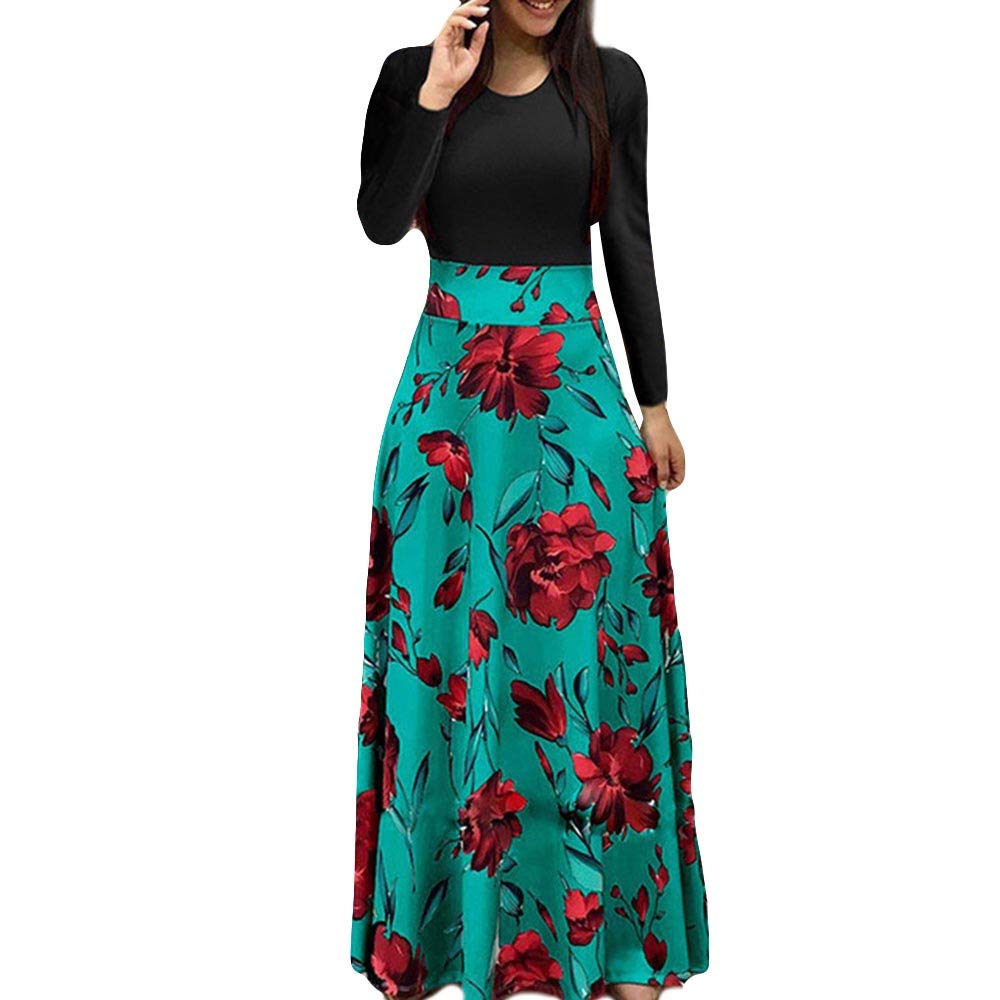 Women's Floral Printed Maxi Dress - Long Sleeve Summer Casual Party Dress | Perfect for Beach Vacations, Date Nights & Outdoor Events