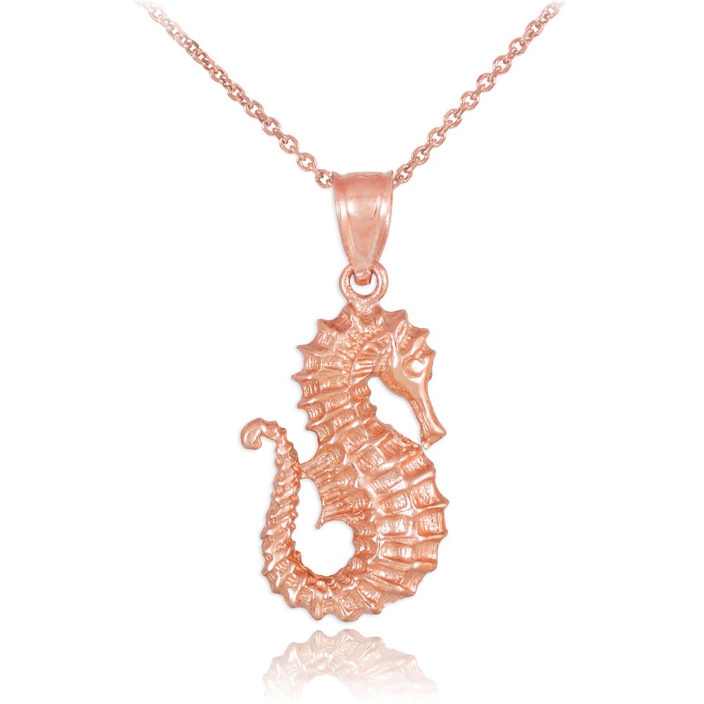 10K Rose Gold Seahorse Pendant Necklace for Women - Elegant Sea Horse Charm Jewelry Gift for Her - Perfect for Birthday, Anniversary & Beach Vacations