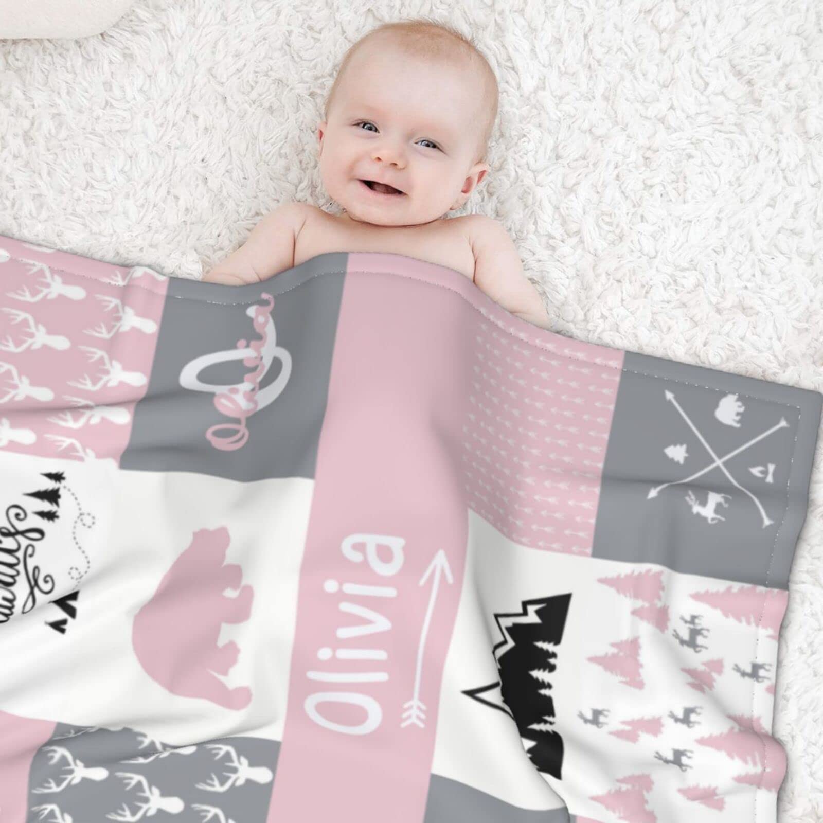 Personalized Baby Blankets for Boys & Girls - Custom Name Woodland Baby Blanket - Soft Nursery Blanket for Newborns - Perfect Baby Shower Gift for Boys & Girls - Ideal for Crib, Stroller & Photo Shoots