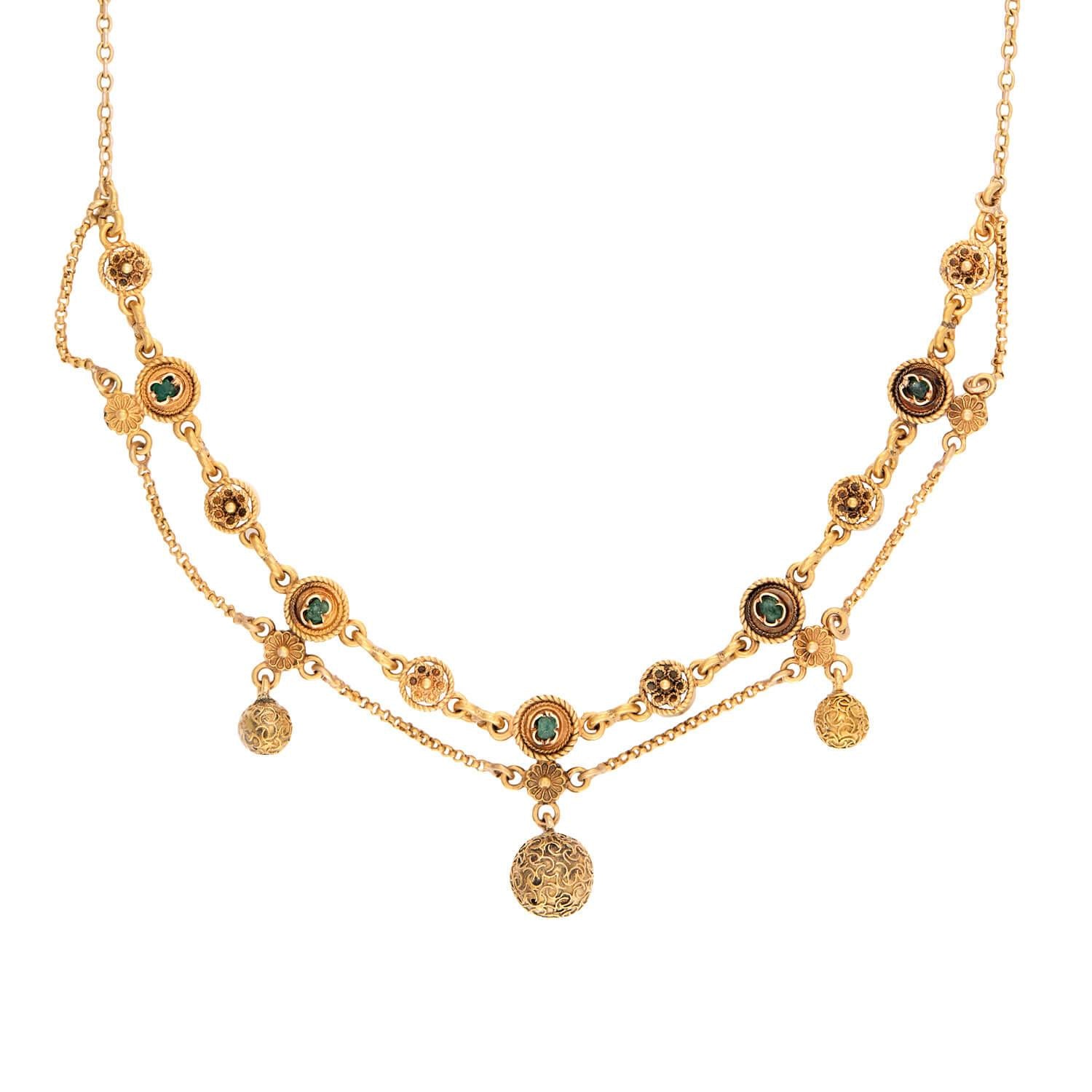 Victorian Italian 18k Gold Multi-Stone Festoon Necklace for Women - Elegant Vintage Jewelry for Weddings, Parties & Special Occasions