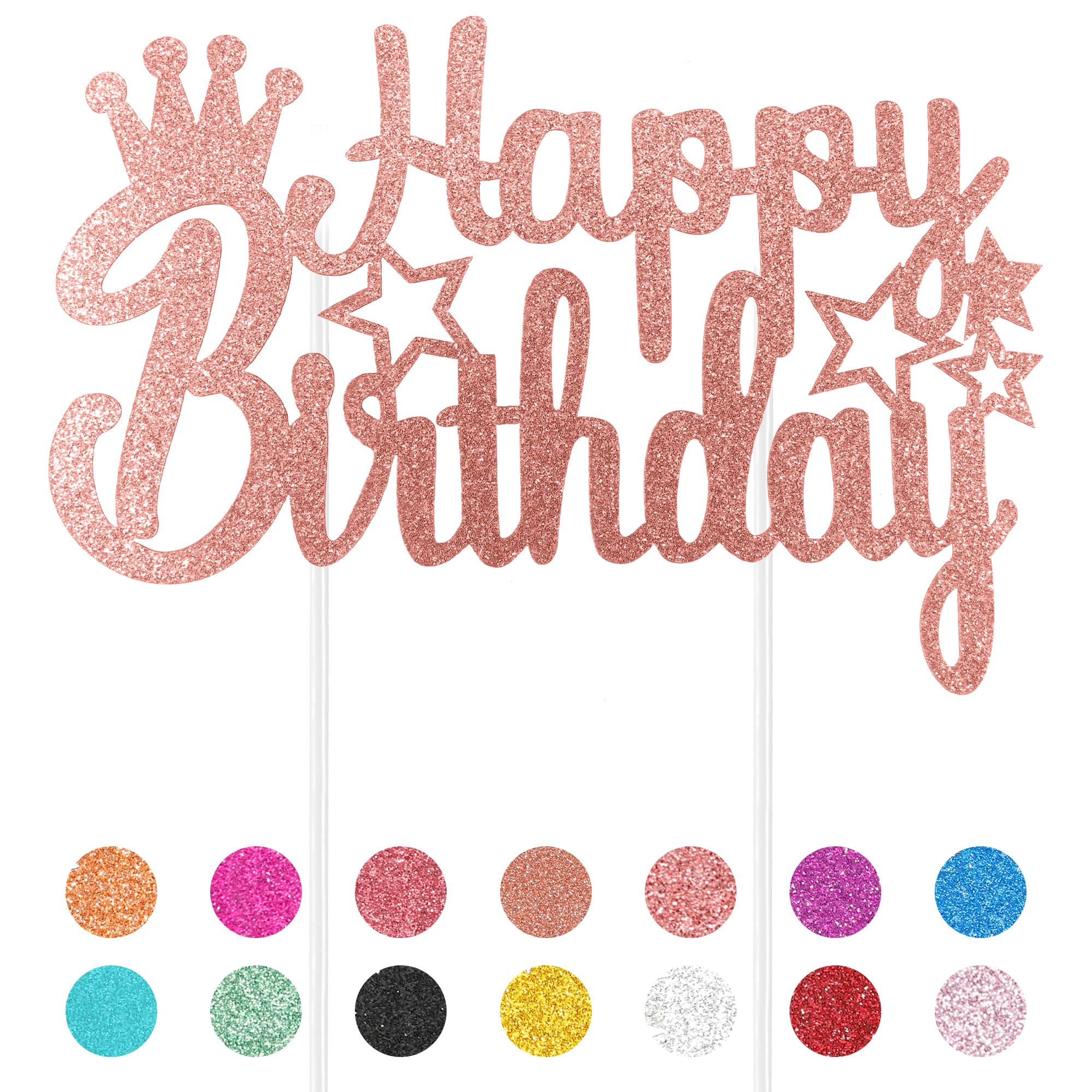 Glitter Happy Birthday Cake Topper - Champagne Birthday Party Decorations for Kids, Adults, Women & Men - Perfect for Birthday Cakes, Cupcakes & Celebration Parties (1PC)