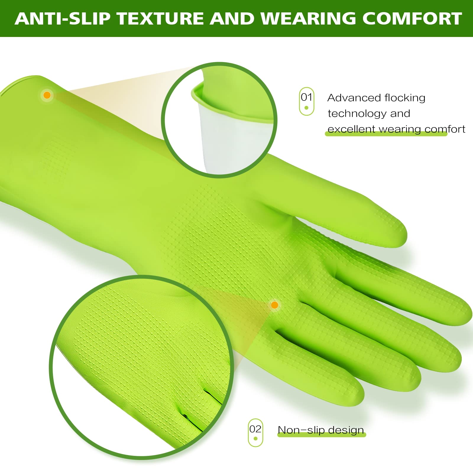 Reusable Dishwashing Cleaning Gloves - Durable Rubber Gloves for Washing Dishes, Kitchen Cleaning & Household Chores - Perfect for Dishwashing, Scrubbing Pots & General House Cleaning