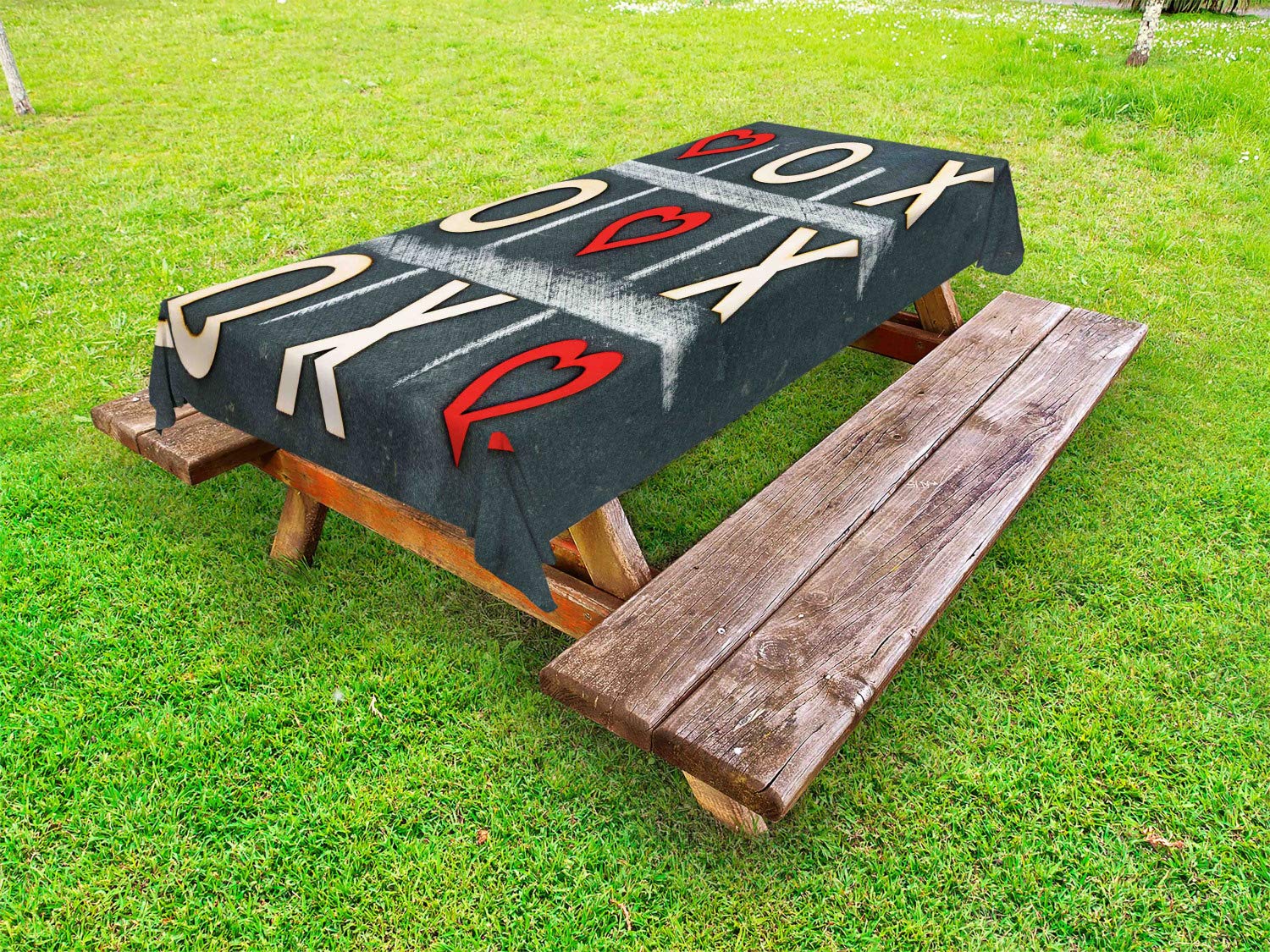 Ambesonne Vintage Chalkboard Love Outdoor Tablecloth - Washable Picnic Table Cover with XOXO Design, 58