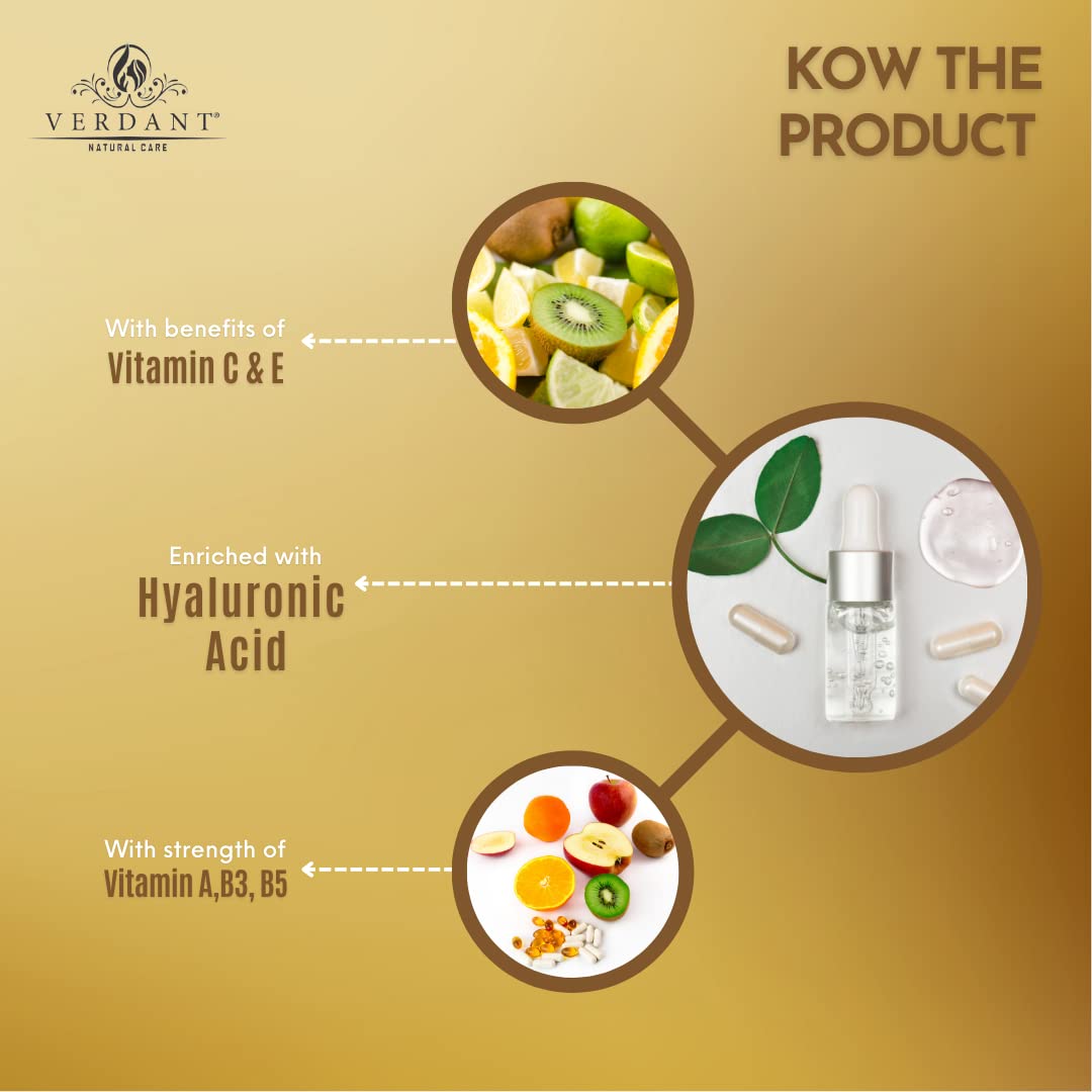 Verdant Gold Face Cream with Hyaluronic Acid & Vitamin A, B3 | Anti-Aging Moisturizer for Glowing Skin | Brightening & Hydrating Cream | Sulfate & Paraben Free | 100ml | Perfect for Night Routine & Dry Skin Care