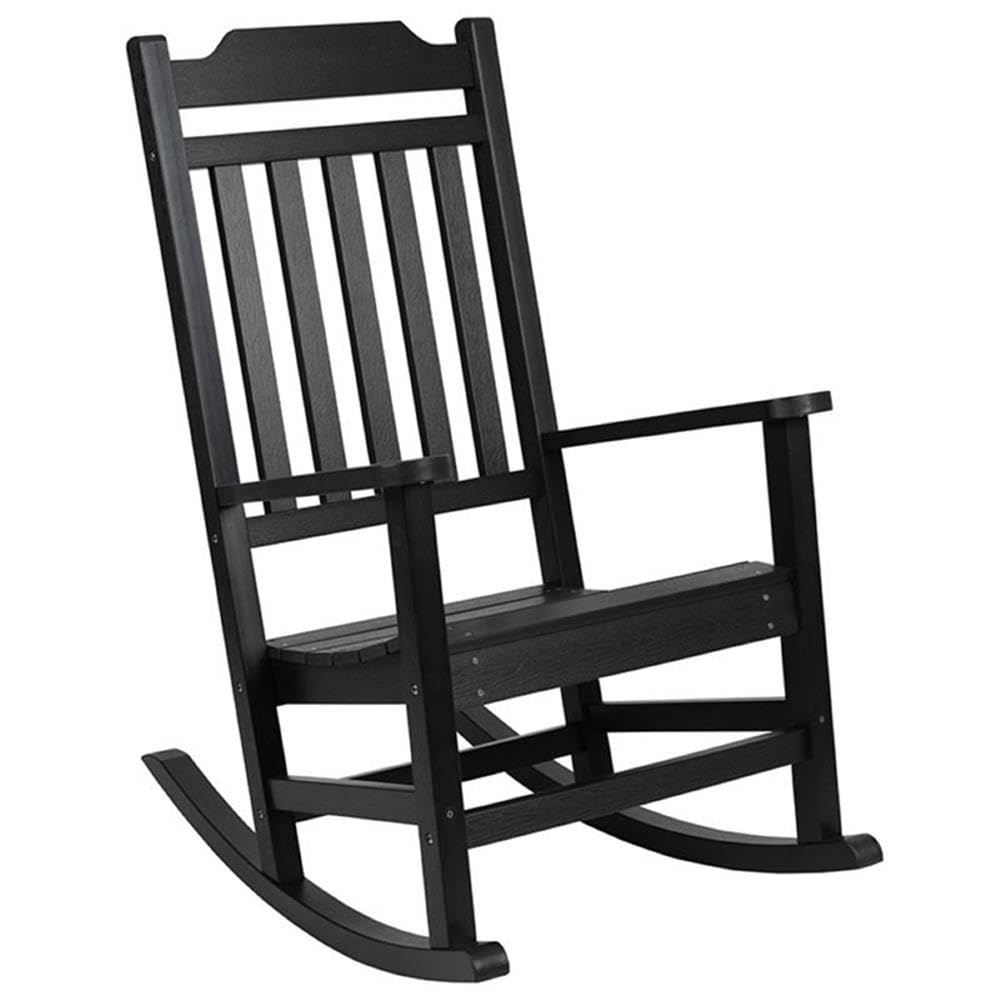 Flash Furniture Winston All-Weather Poly Resin Rocking Chair - Black Outdoor Rocking Chair for Patio, Garden, Porch & Poolside Relaxation